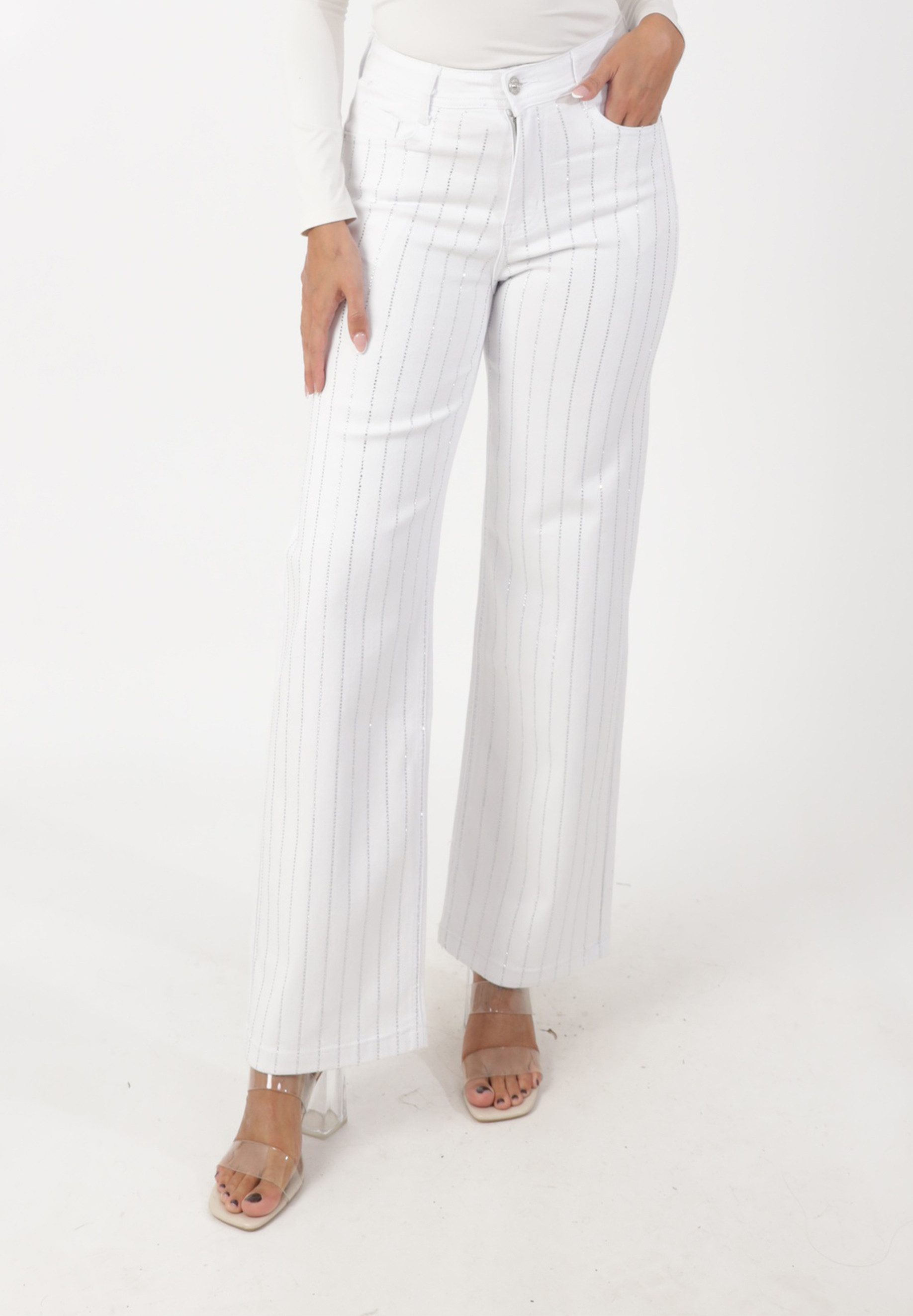 Elara High-waist-Jeans High-Waist Wide-Leg Jeans mit glitzernden Zierstreifen (1-tlg)