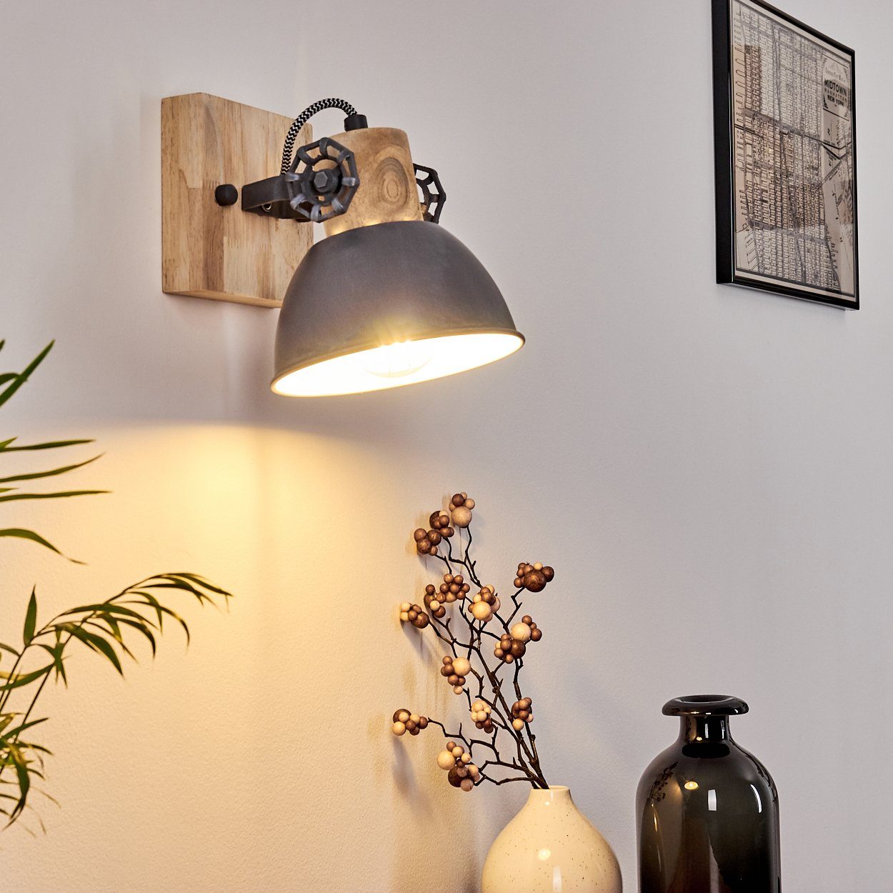 hofstein Wandleuchte »Cotes« verstellbare Wandlampe aus Metall/Holz in Grau/Weiß/Braun, ohne Leuchtmittel, 1xE27 Fassung, Wandspot im Retro/Vintage Design – Bild 3 von 5