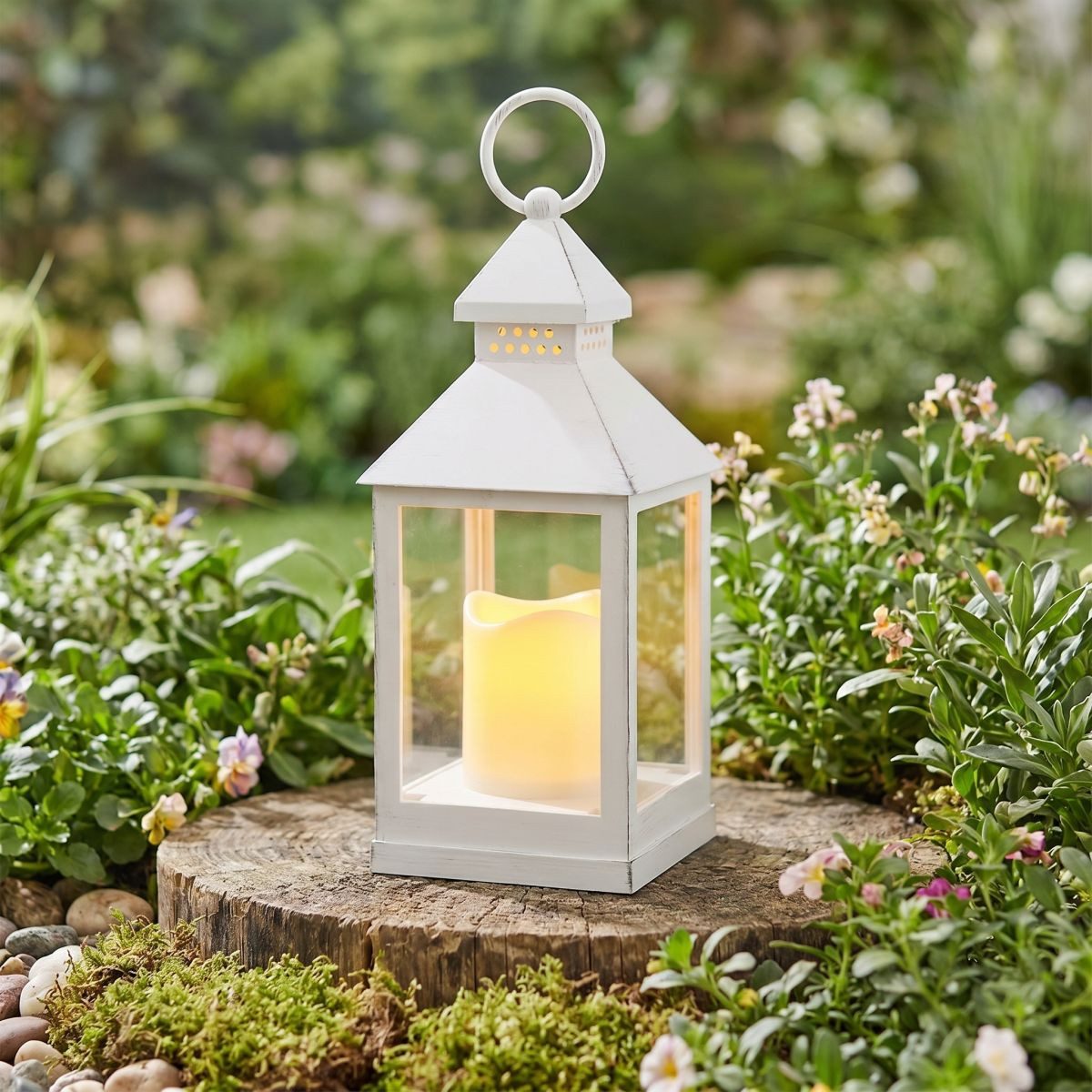 Ambiente Haus LED Außen-Tischleuchte Laterne antikweiss 24cm inkl LED Ke, LED fest integriert, Warmweiß