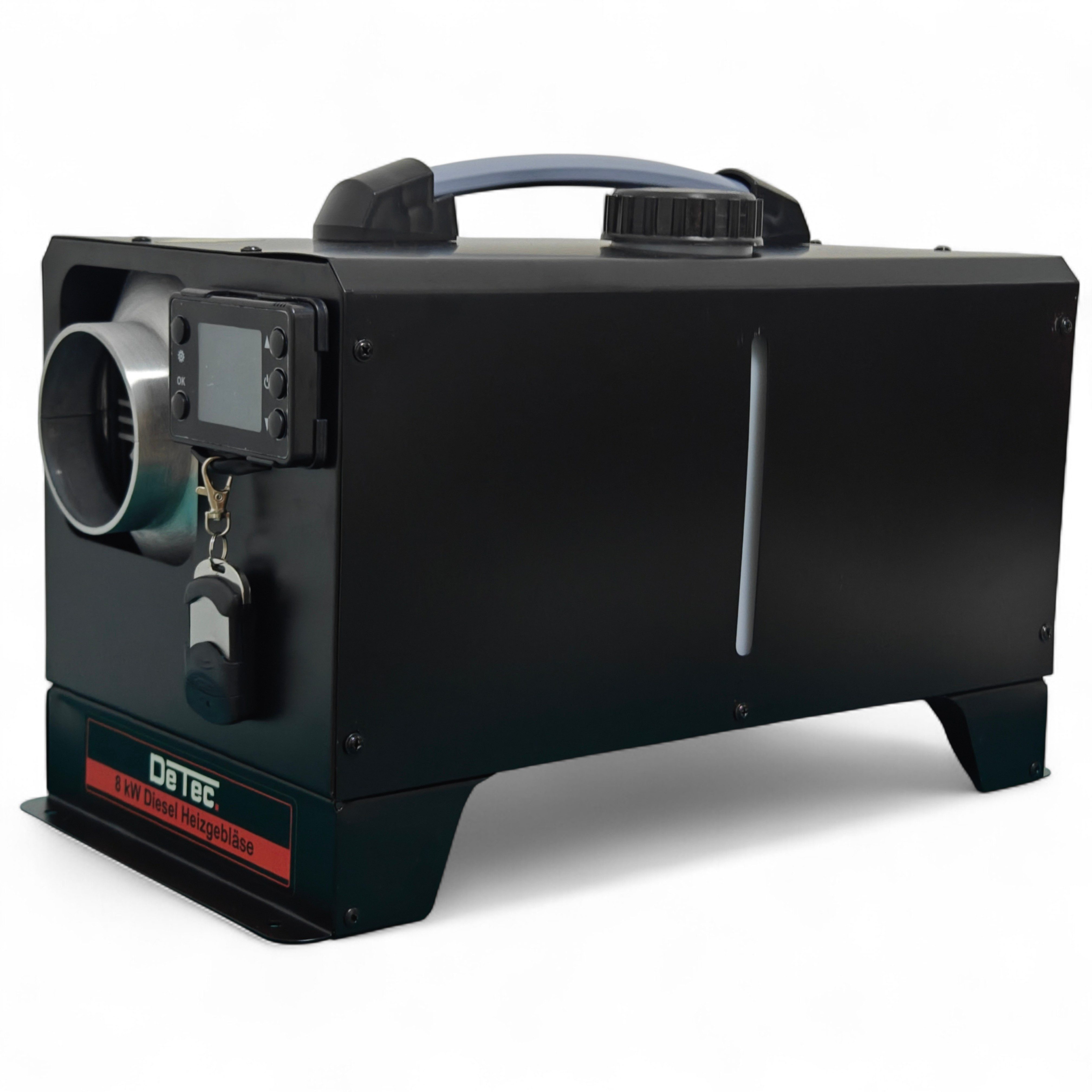 DeTec. Heizgerät DT-8Di indirekte Dieselkanone 8kW Schwarz 12V & 230V 5L Tank, Tank, Thermostat & Füllstandanzeige – Leistungsstarkes Ölheizgebläse