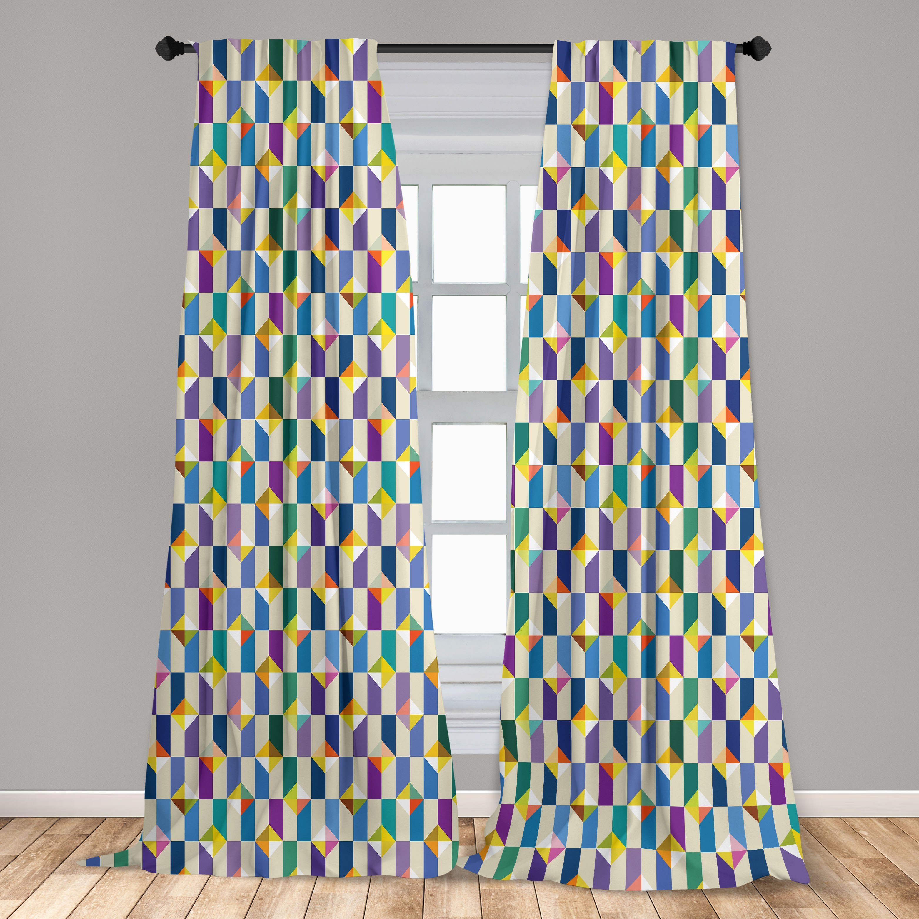 Gardine Vorhang Mosaik Retro Dekor, Schlafzimmer Wohnzimmer Microfaser, Rectangles Triangles für Abakuhaus