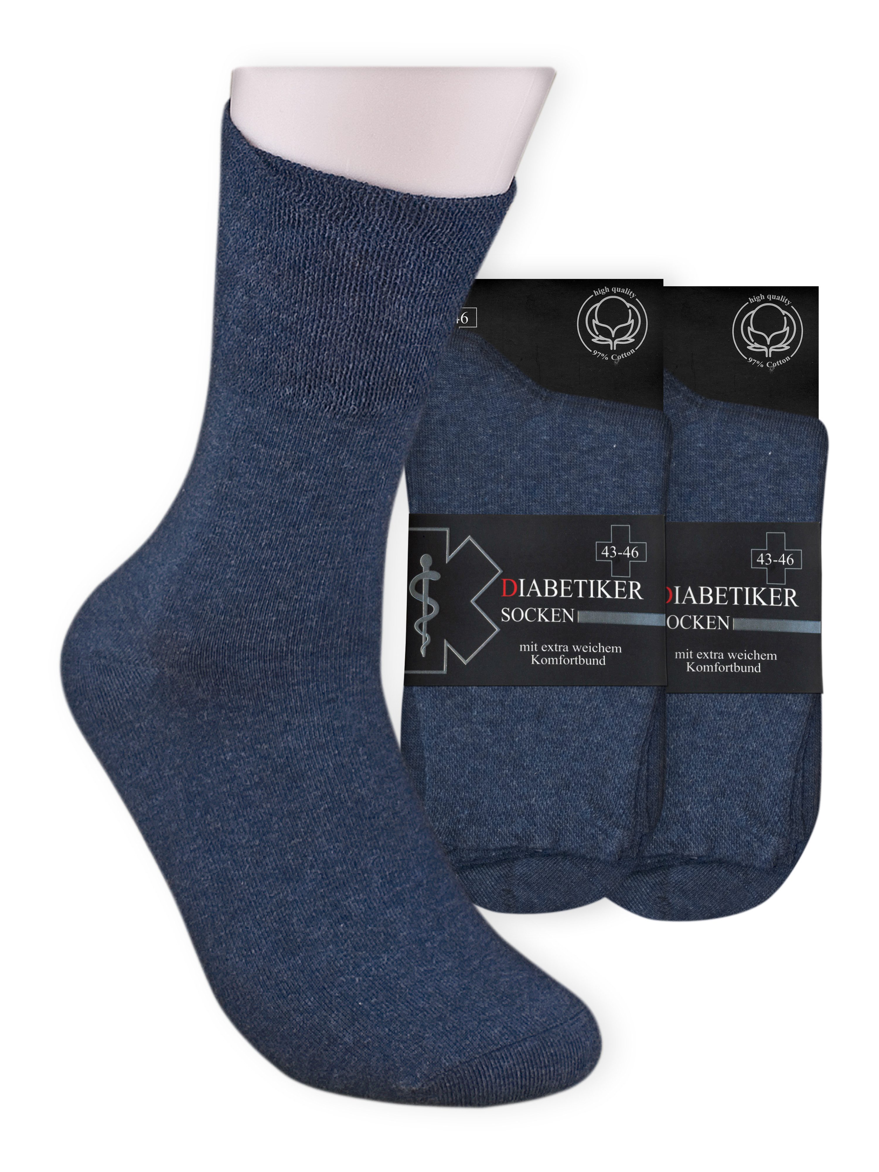 Die Sockenbude Diabetikersocken EXTRA (Bund, 6-Paar, grau blau schwarz) garantiert ohne Gummi