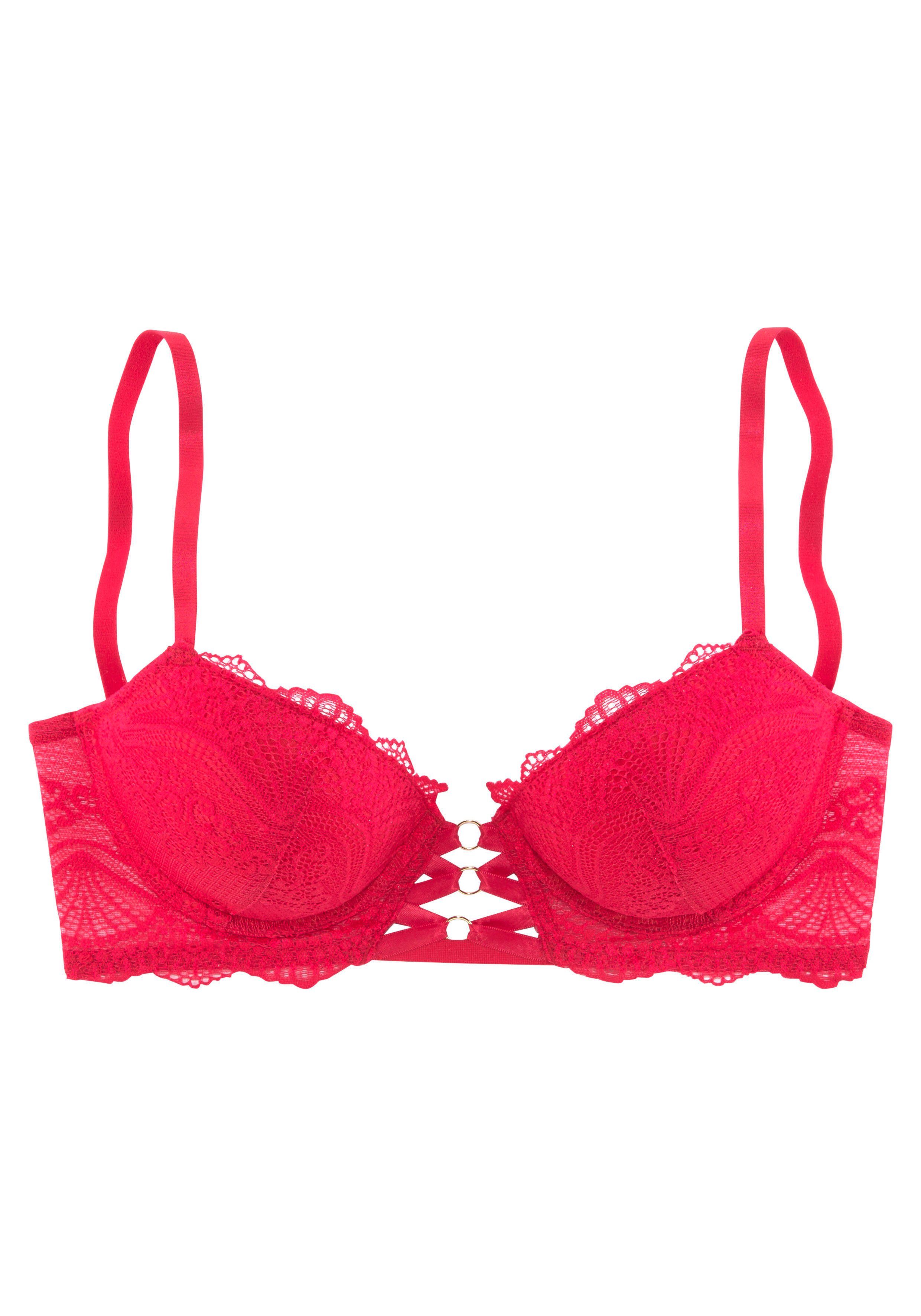 mit dekorativer Dessous LASCANA vorn, Schnürung Push-up-BH sexy rot Eleonora