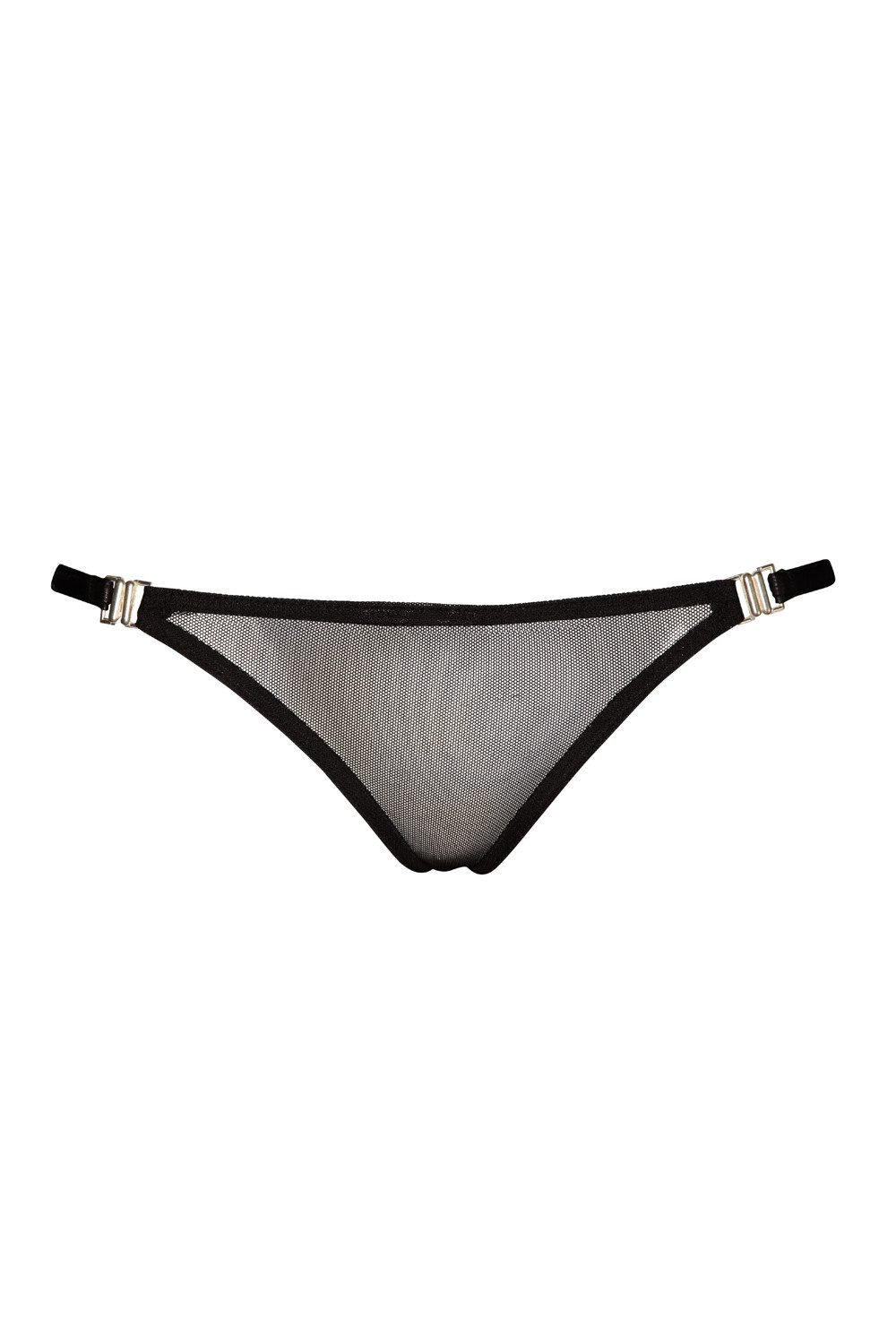 Noir Handmade String Schwarzer Damen Dessous String aus Tüll und wetlook Material transpare