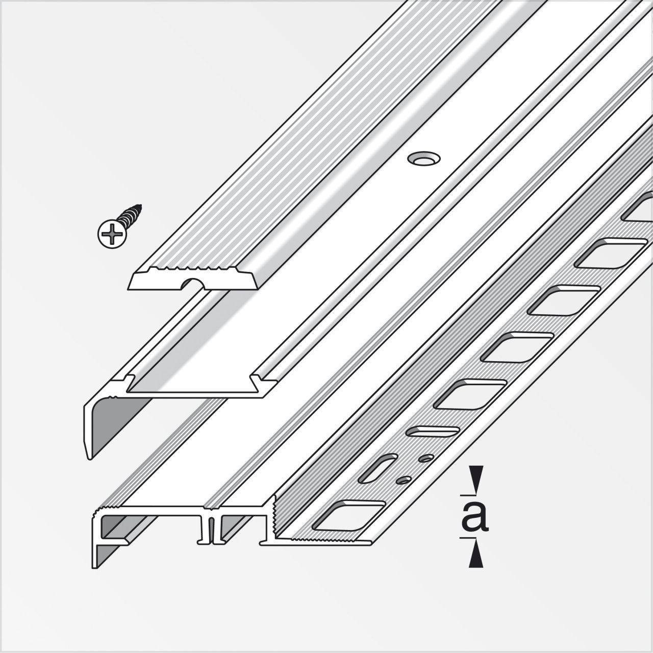 Komplett-Set Treppenstufen-Seitenblende Aluminium eloxiert 1 m, alfer 8 mm alfer