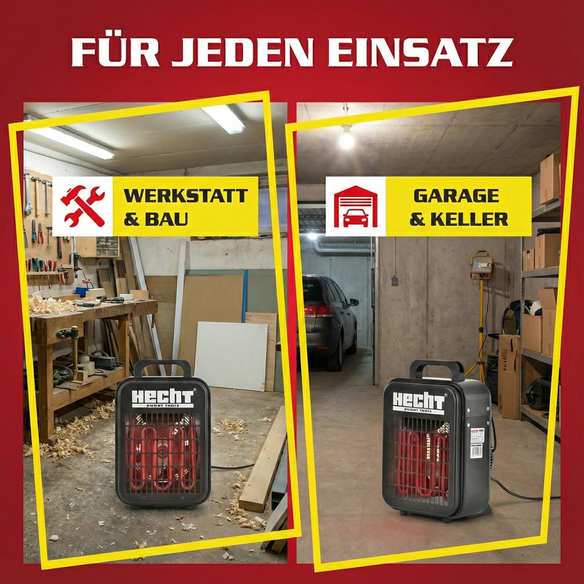 Hecht Heizlüfter 3kW bis 30m² 3-Heizstufen mit Überhitzungsschutz, Isolierter Tragegriff, Aluminium-Lüfterrad