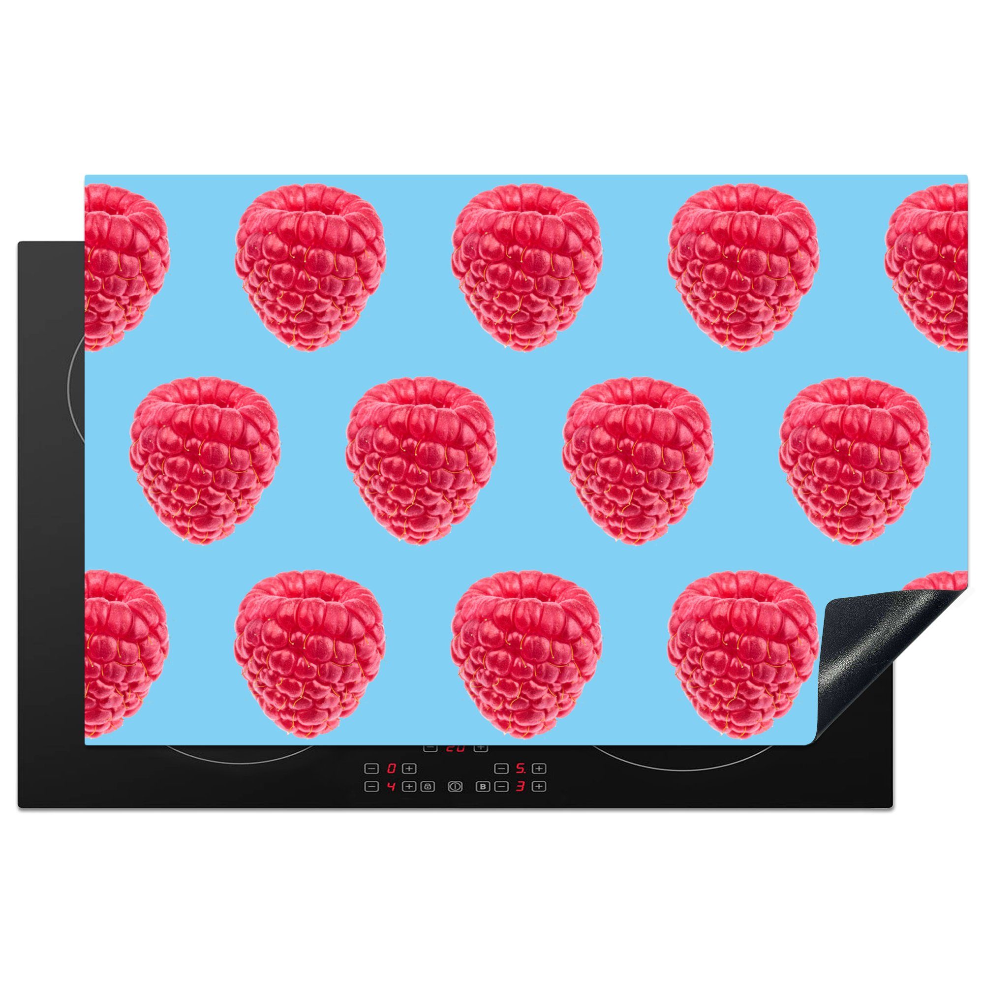 MuchoWow Herdblende-/Abdeckplatte Himbeere - Muster - Rosa, Vinyl, (1 tlg), 81x52 cm, Induktionskochfeld Schutz für die küche, Ceranfeldabdeckung