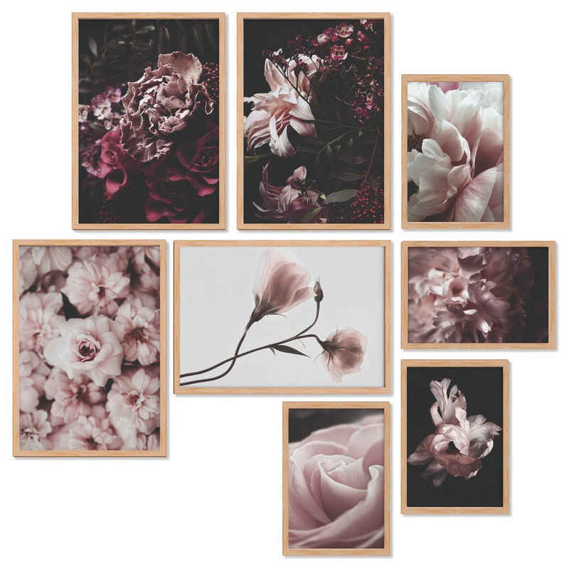 Heimlich Poster Set als Wohnzimmer Deko, Bilder DIN A3 & DIN A4, Pretty in Pink, Blumen