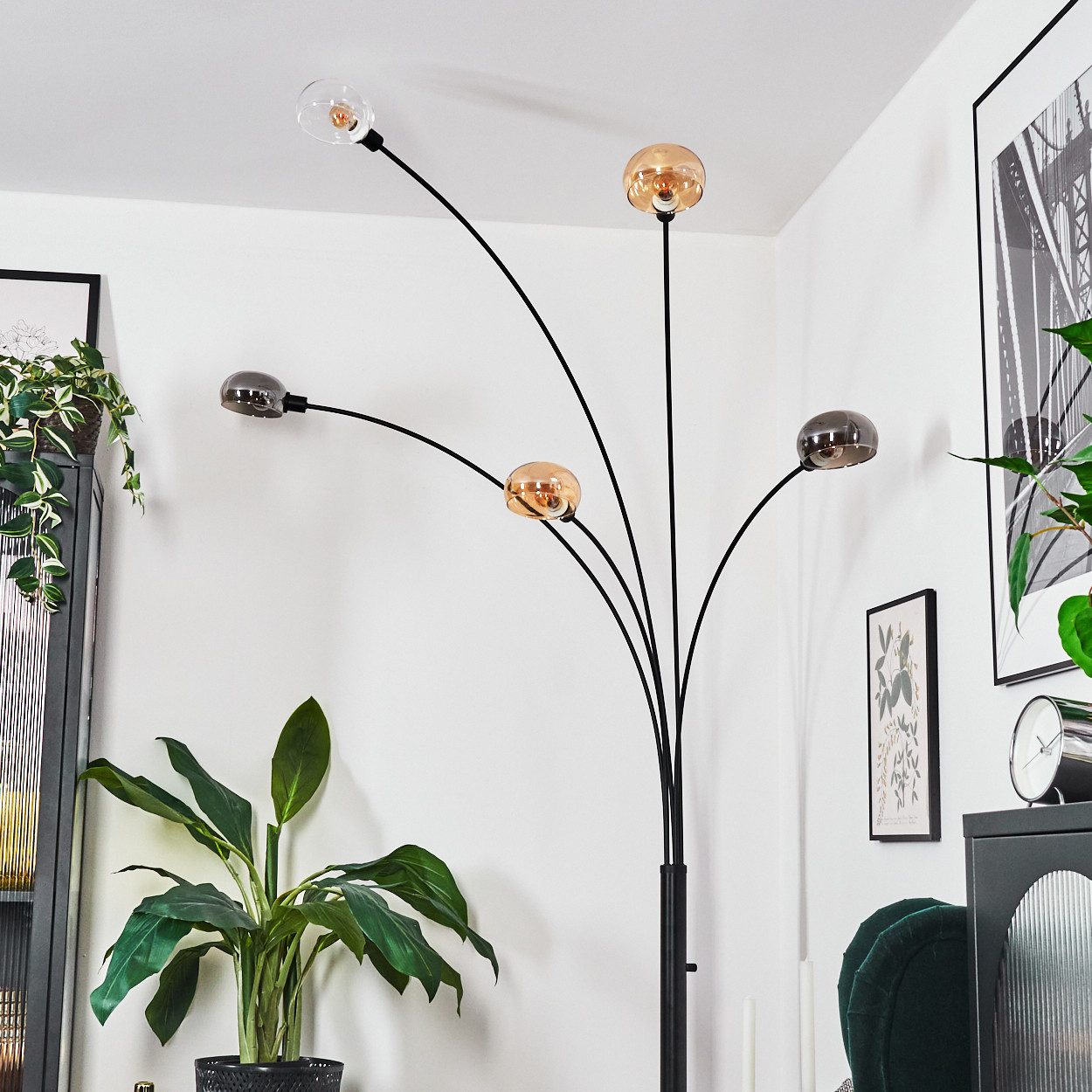 hofstein Stehlampe Stehlampe aus Metall in Schwarz/Rauch/Bernstein/Klar, Re günstig online kaufen