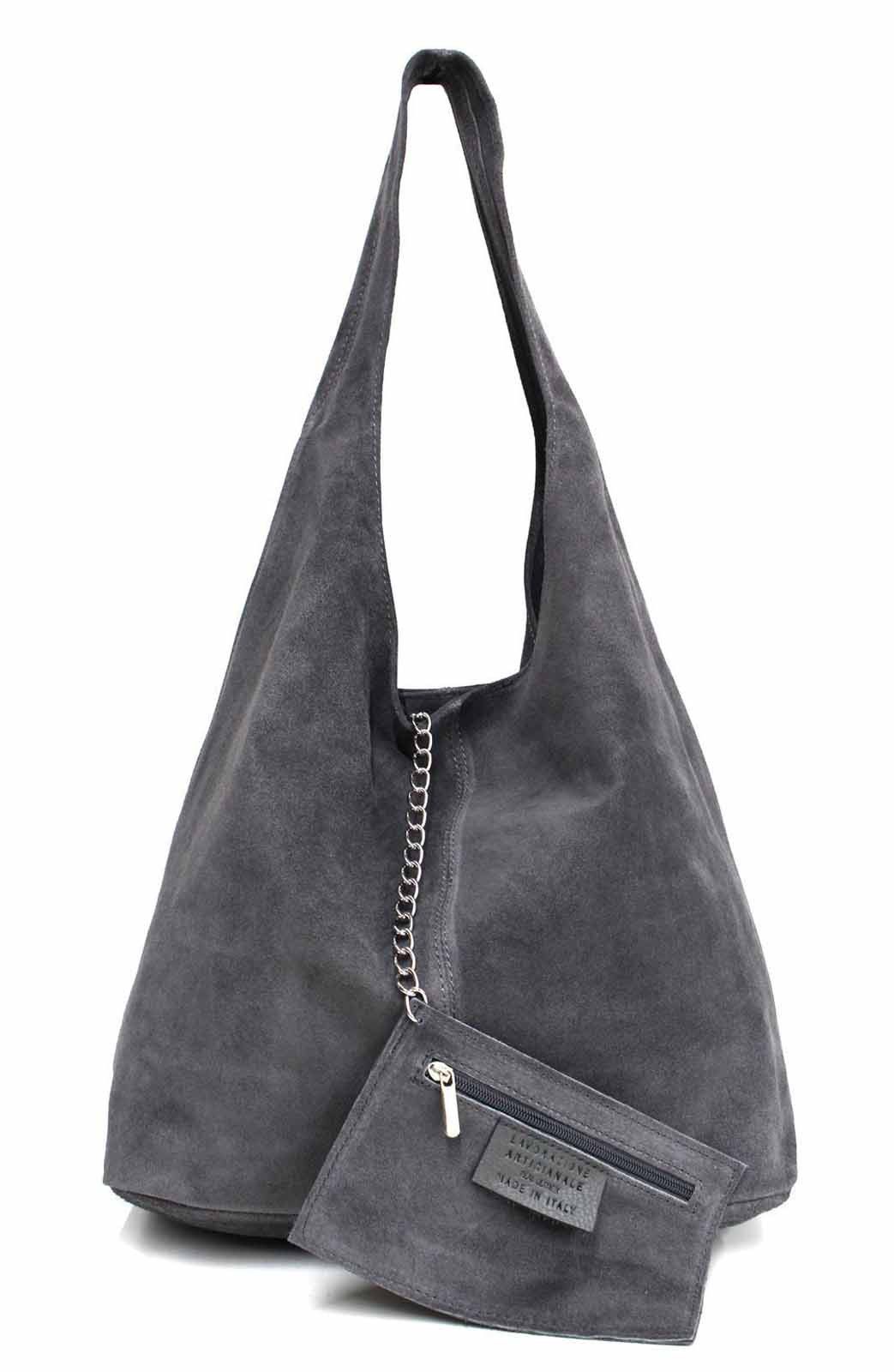 ITALYSHOP24 Schultertasche Made in Italy Damen Leder Wildleder Tasche Umhängetasche Beuteltasche, Premium Business Echtleder Shopper Bag leicht groß klassisch geräumig