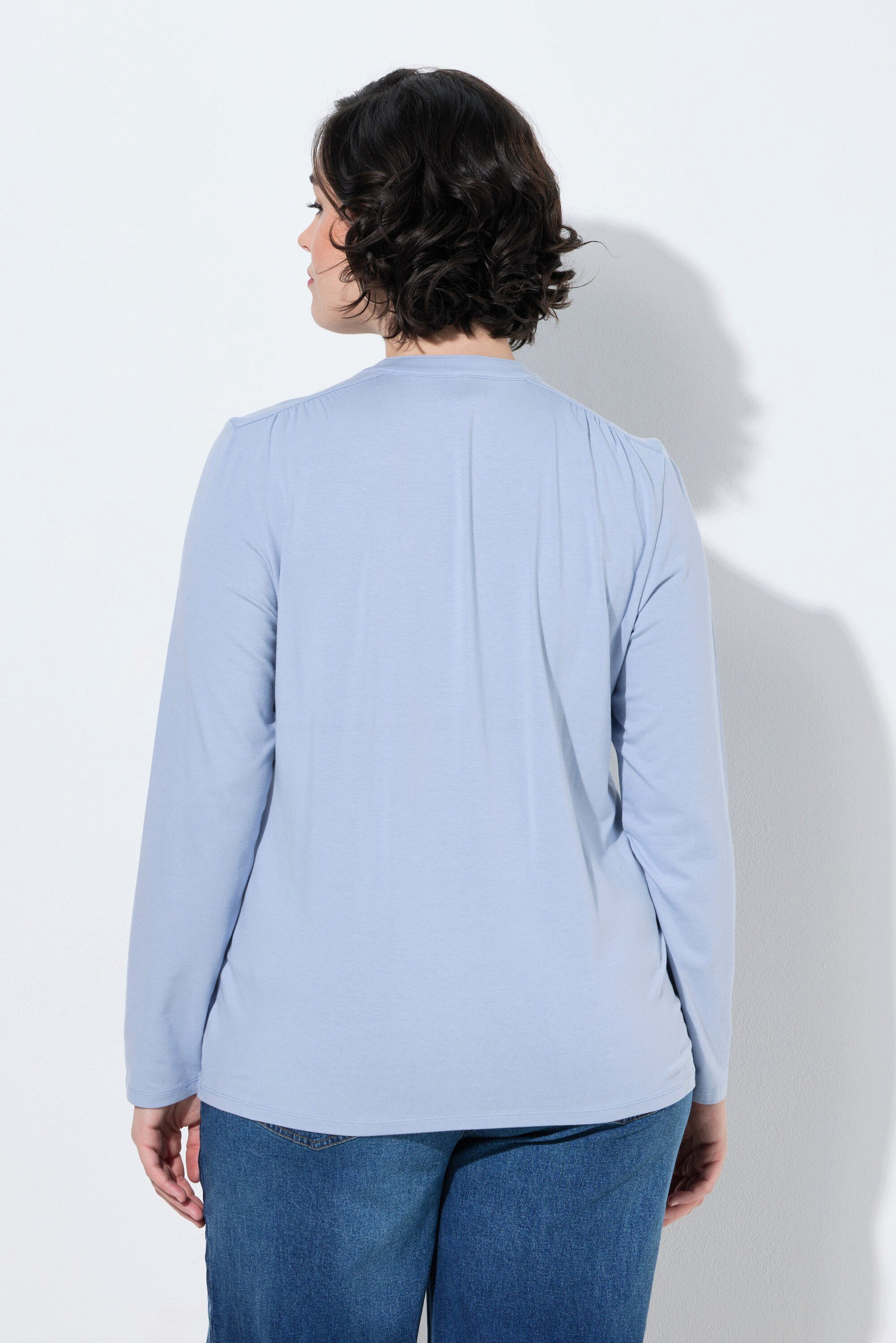 Ulla Popken Longsleeve Shirt Knopfleiste Classic Stehkragen Langarm