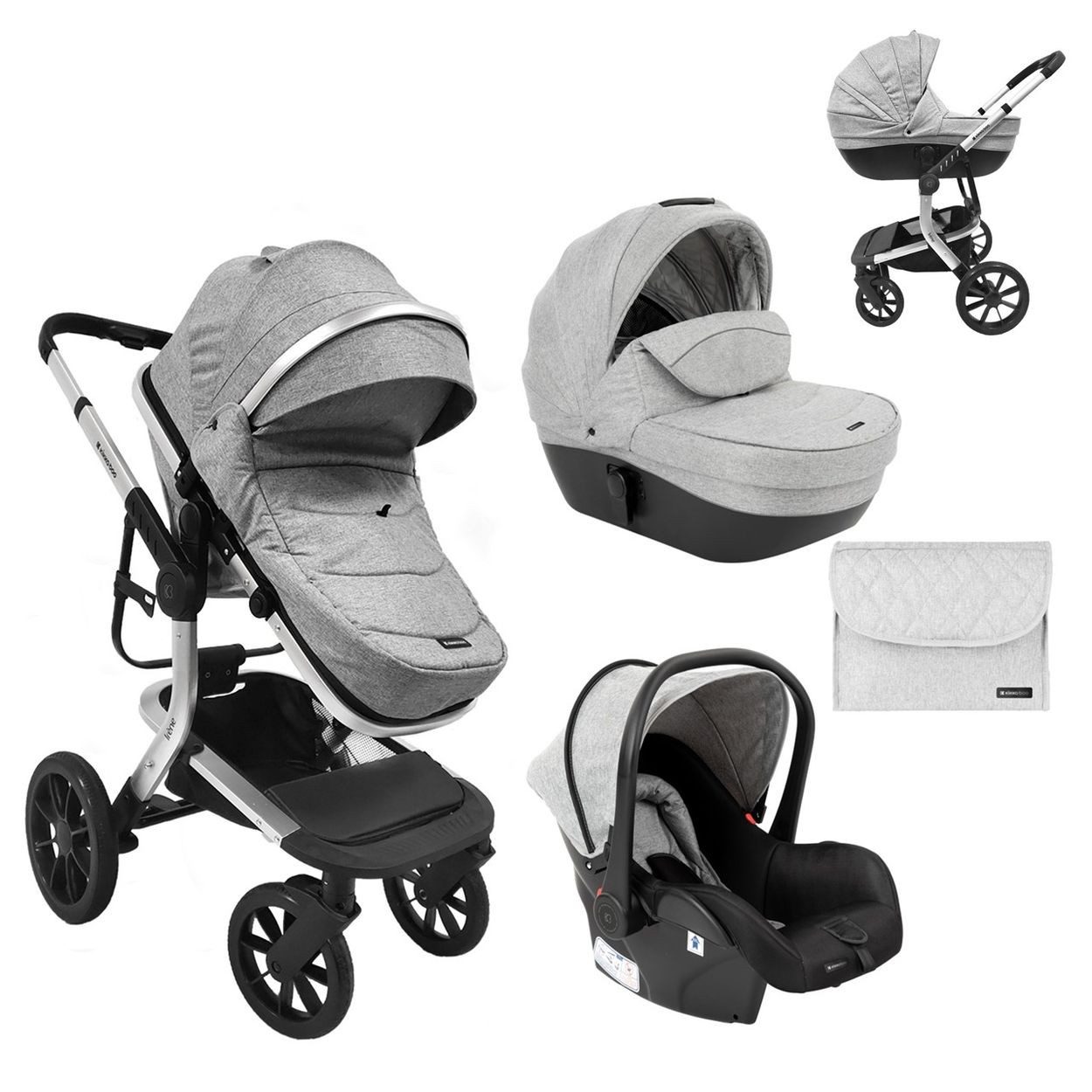 Kikkaboo Kombi-Kinderwagen Kombikinderwagen Irene 3 in 1, Babywanne Autositz Adapter Wickeltasche