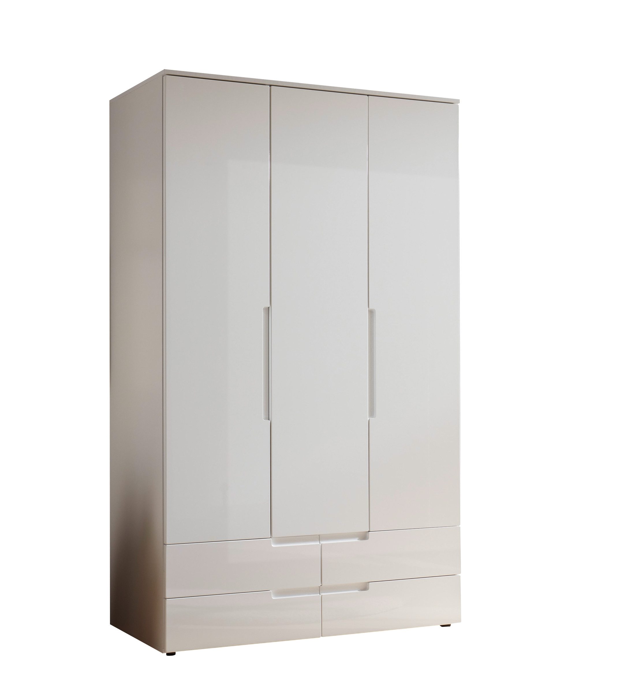 PREISBRECHER Kleiderschrank Spice 3 Türen, 4 Schübe, in Weiß / Weiß Hochglanz - 126x208x57 (BxHxT)