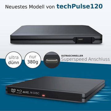 techPulse120 USB 3.1 Typ-C externer M-Disc BDXL DVD CD Blu-ray Brenner Blu-ray-Brenner