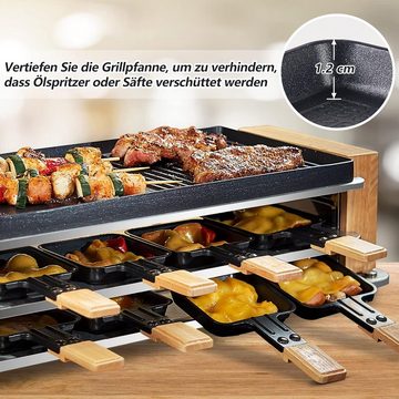 COKLAI Raclette für 8 Personen & 8 Pfannen & Holzspatel, 8 Raclettepfännchen, 950,00 W, mit praktischer Pfännchen-Ablage und Antihaftbeschichtung
