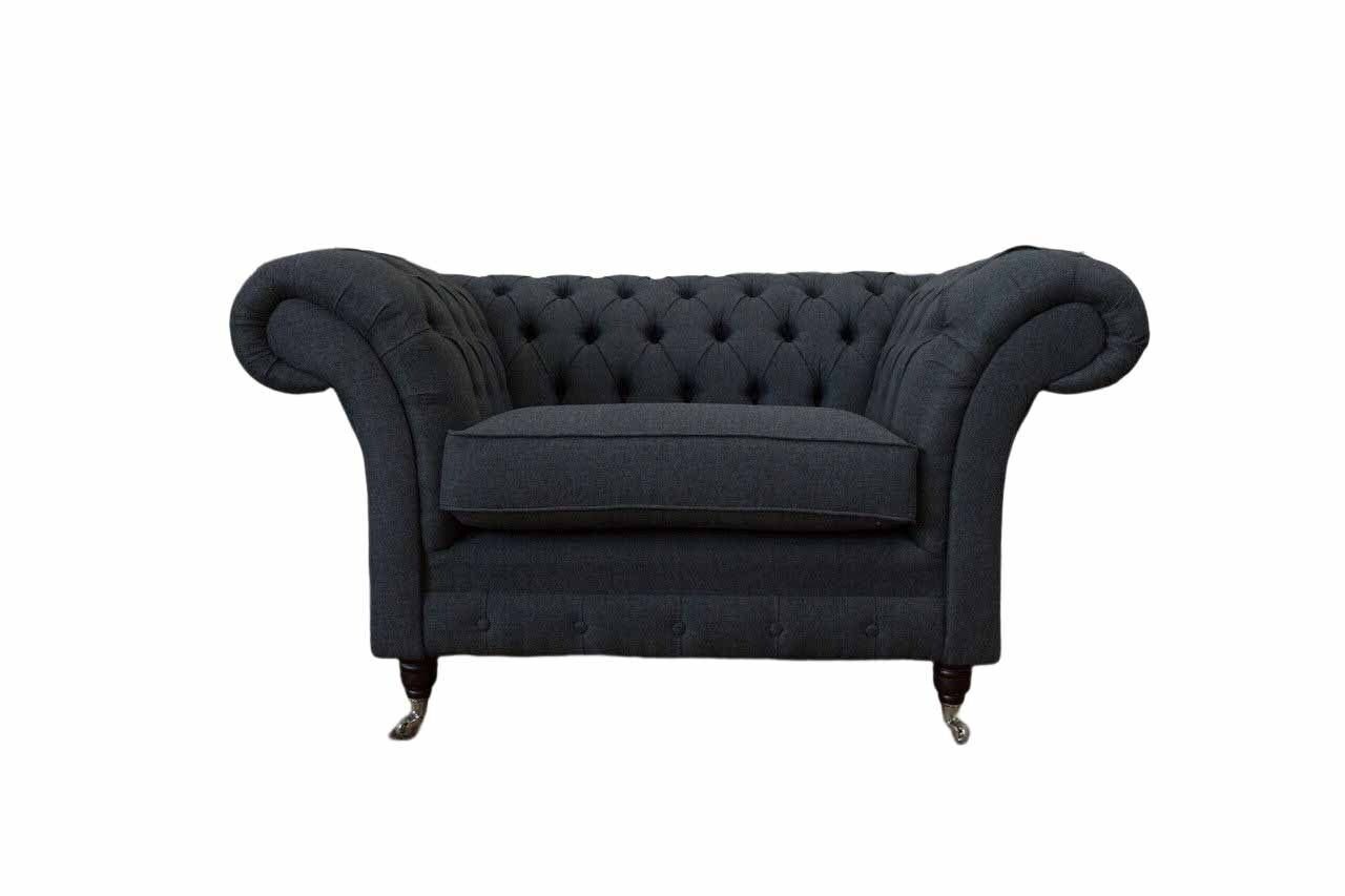 JVmoebel Sessel Grauer Chesterfield Sessel 1.5 Sitzer Sofa Couch Polster Textil Grau, Made In Europe