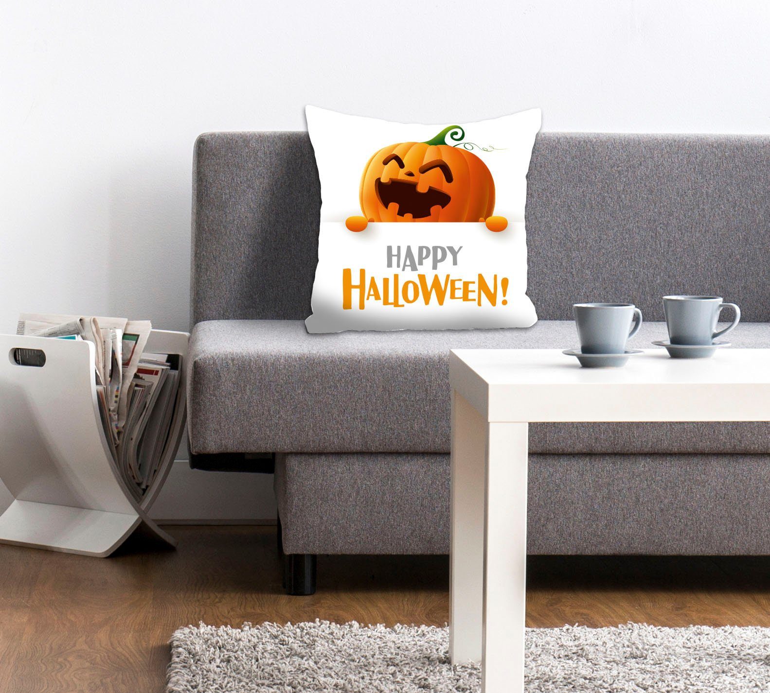 queence Dekokissen Smiling Pumpkin, Kissenhülle,Happy Halloween,Kürbis,Halloween,Gruselig,Festlich