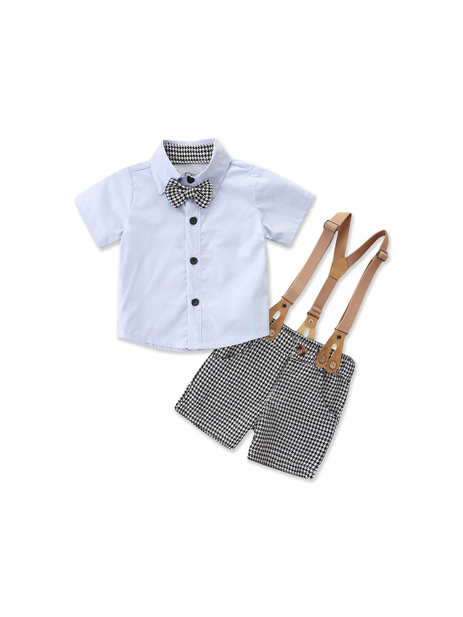 Lapastyle Anzug Baby & Short) / (Set, zweiteiliges Kinder-Herrenanzug, + Overall Hahnentrittmuster 2-tlg., mit Hemd Kurzarmhemd