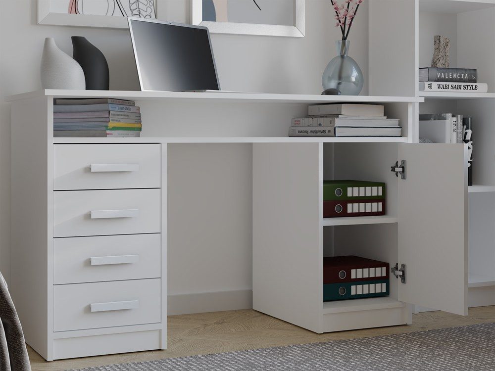 Schreibtisch mit 4 Schubladen, Computertisch, Büroschreibtisch
