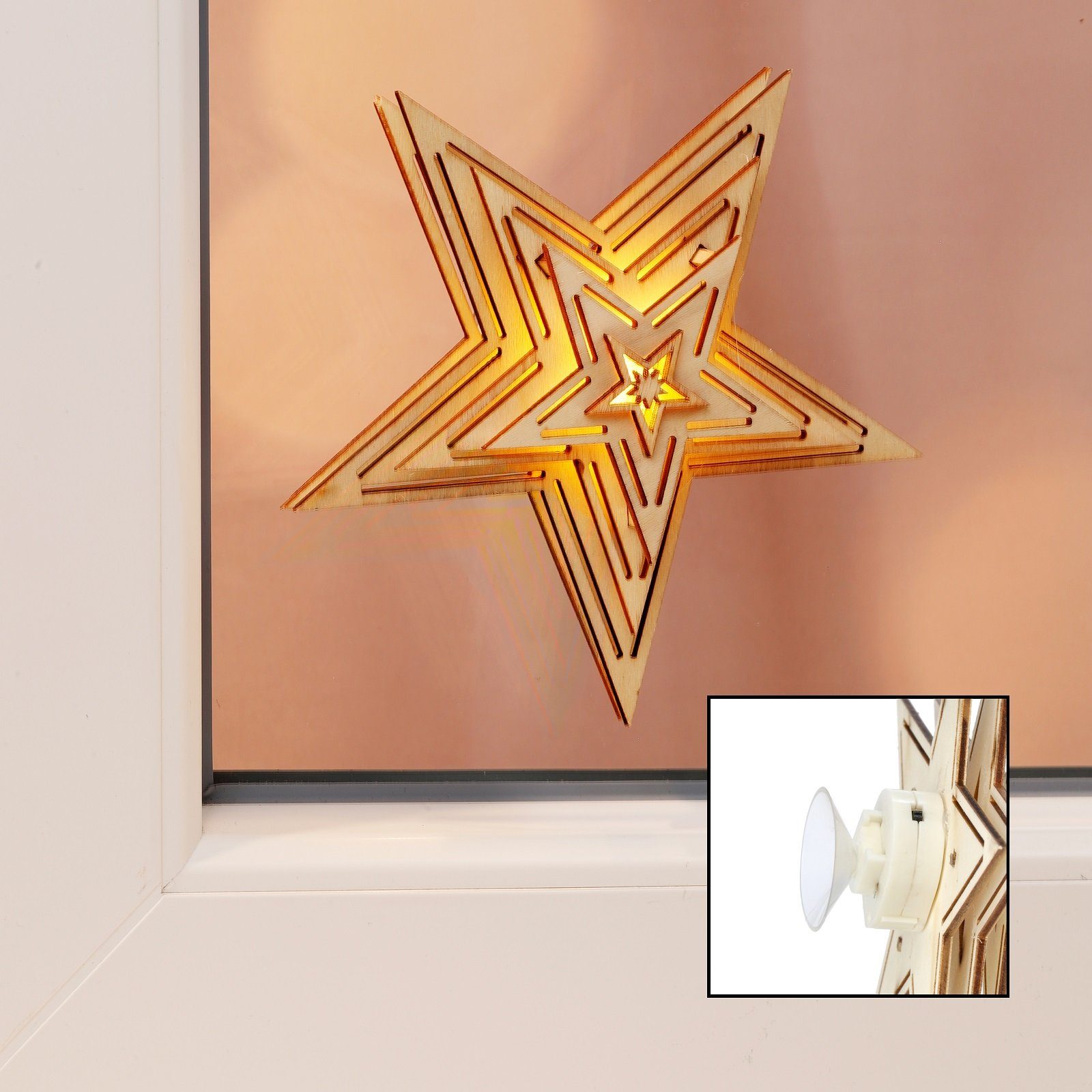 GartenHero LED Stern Weihnachtsstern Holz Adventsstern Leuchtstern Fröbelstern Weihnachten, LED fest integriert, warmweiß