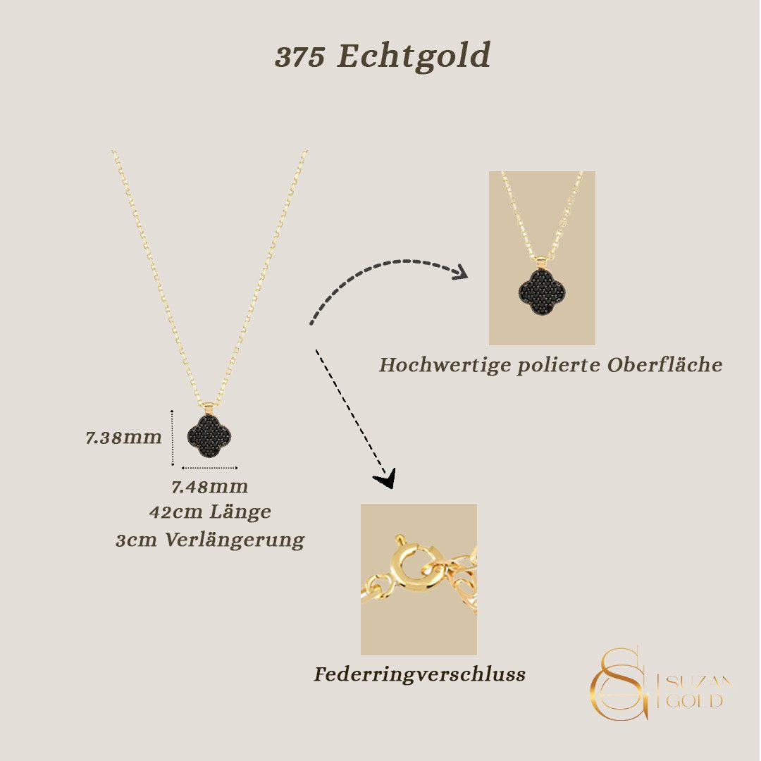 Suzan Gold Kette mit Anhänger Noirleaf – 375er Echtgoldkette mit schwarzem günstig online kaufen
