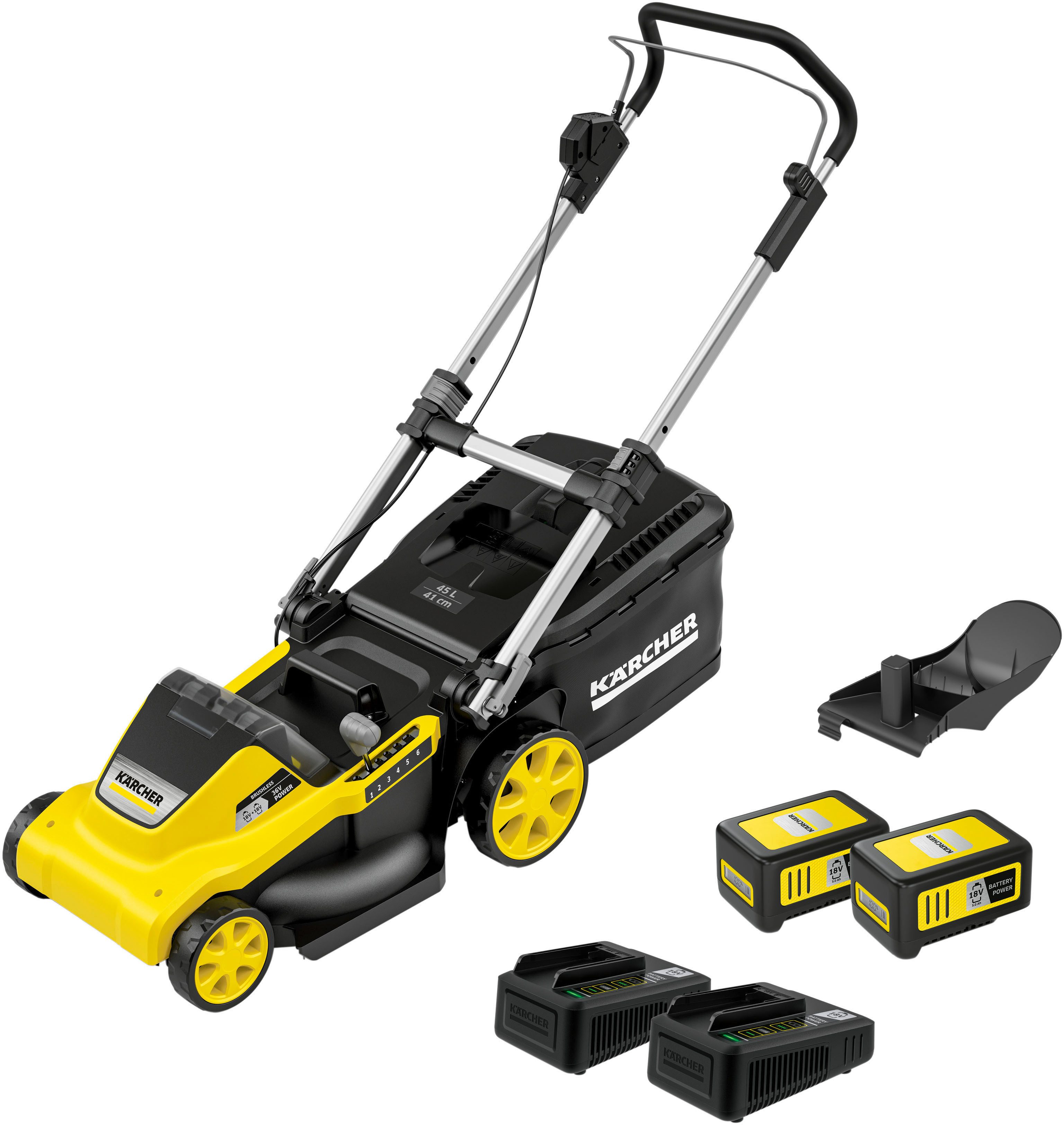 KÄRCHER Akkurasenmäher LMO 5-18 Dual Battery Set, 41 cm Schnittbreite, inkl. Akkus und Ladegerät
