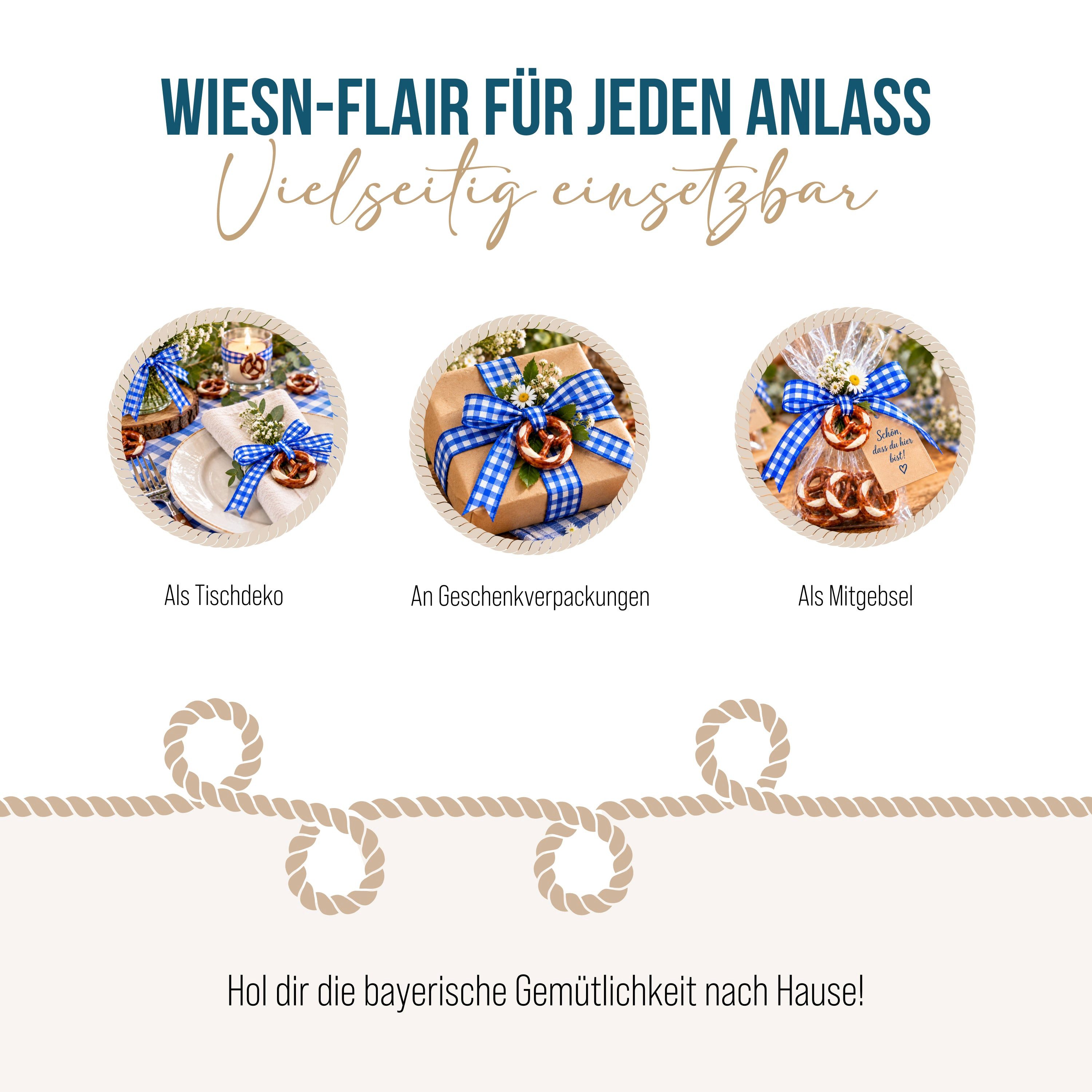 Logbuch-Verlag Dekofigur 24 Brezel-Geschenkanhänger mit blau-weiß kariertem Stoffband – Bild 4 von 5