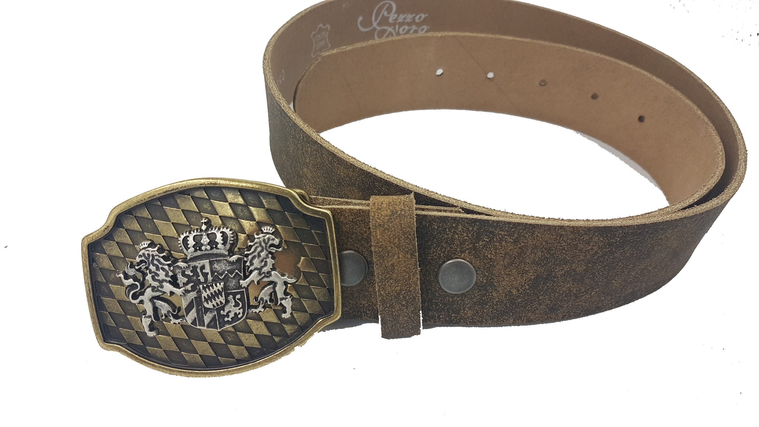 Pezzo D'oro Ledergürtel Bayern-Gürtel braun-oliv Bayern-Wappen günstig online kaufen