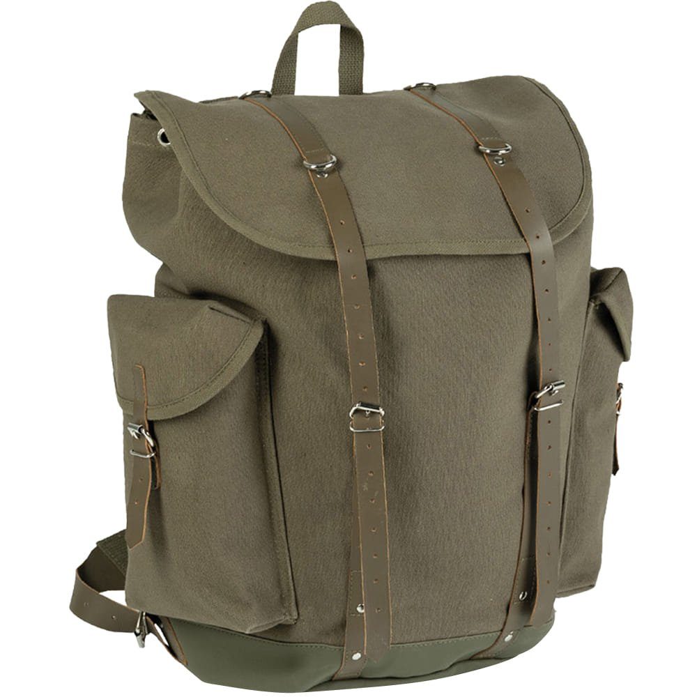 MFH Wanderrucksack Bundeswehr Gebirgsrucksack 35L oliv mit Lederriemen alte Art