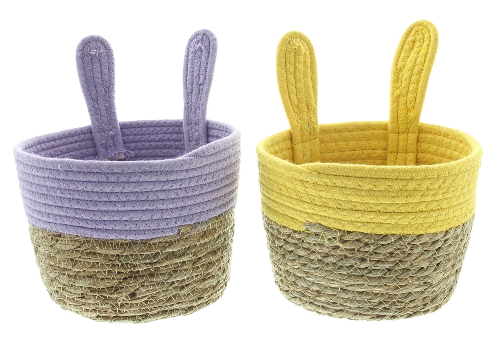 Dekoleidenschaft Dekokorb Osterkorb "Hasenöhrchen" Seegras Ø 20 x 15 cm, Pflanzkorb, Osternest (2 St., im Set), Geschenkkörbchen