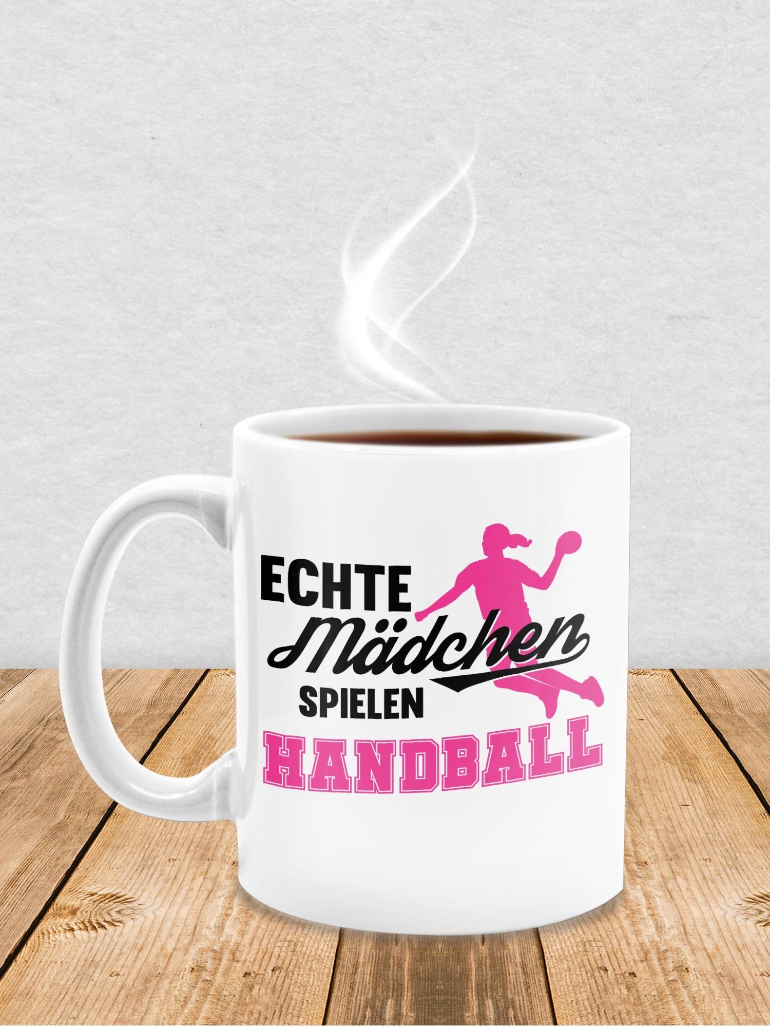 Tasse Sprungwurf, Geschenk Keramik, 2 Hobby Echte Weiß spielen - Shirtracer Handball Mädchen Kaffeetasse