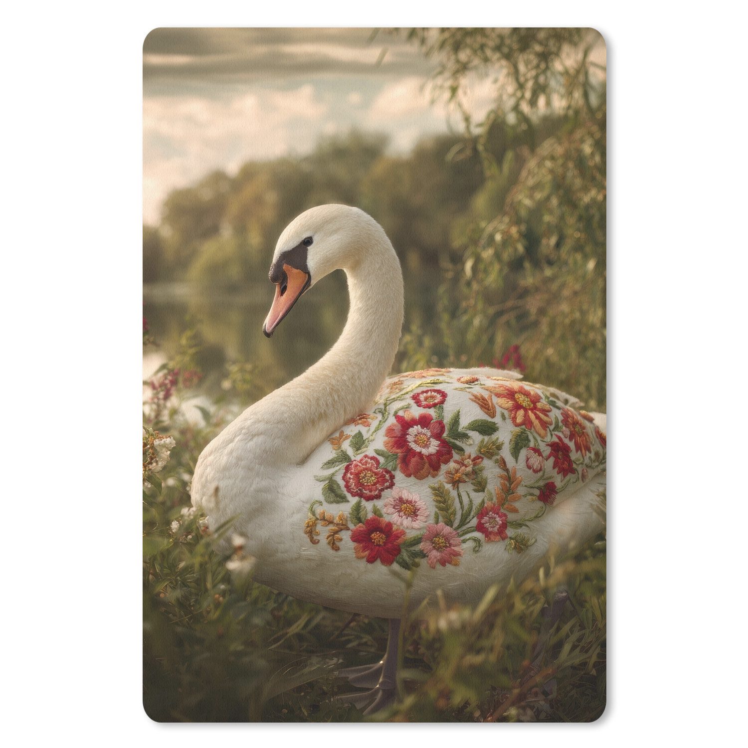 MuchoWow Mauspad Schwan - Blumen - Natur (1-St), Maus Pad Klein, Gaming Zubehör, Büro Deko, 18x27 cm