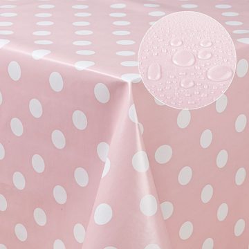 laro Tischdecke Wachstuch-Tischdecken Abwaschbar Punkte rosa weiss rechteckig