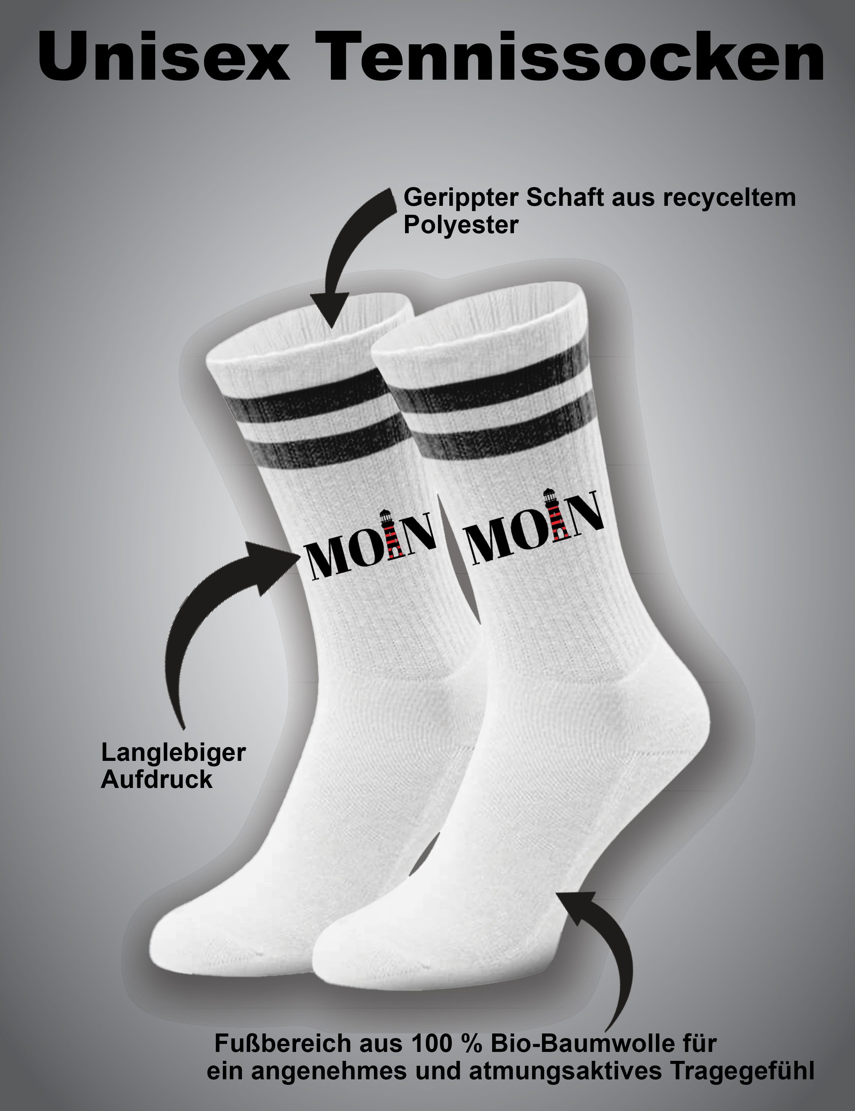 Youth Designz Tennissocken Unisex Socken "Moin Leuchtturm" Aufdruck lustig Geschenk Statement mit verstärkter Verse und Zehenbereich