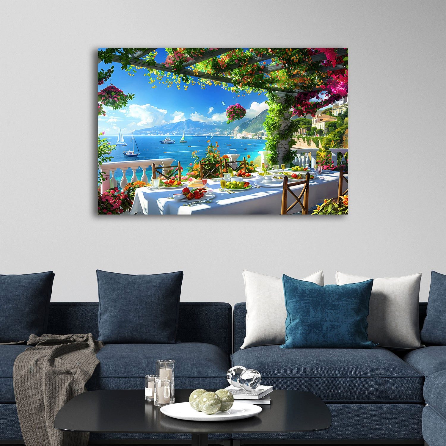Artedinoi Leinwandbild Italien Toscana Blumen Boote Wandbild Leinwandbild Wanddeko, Toskana mit Blumen und Booten