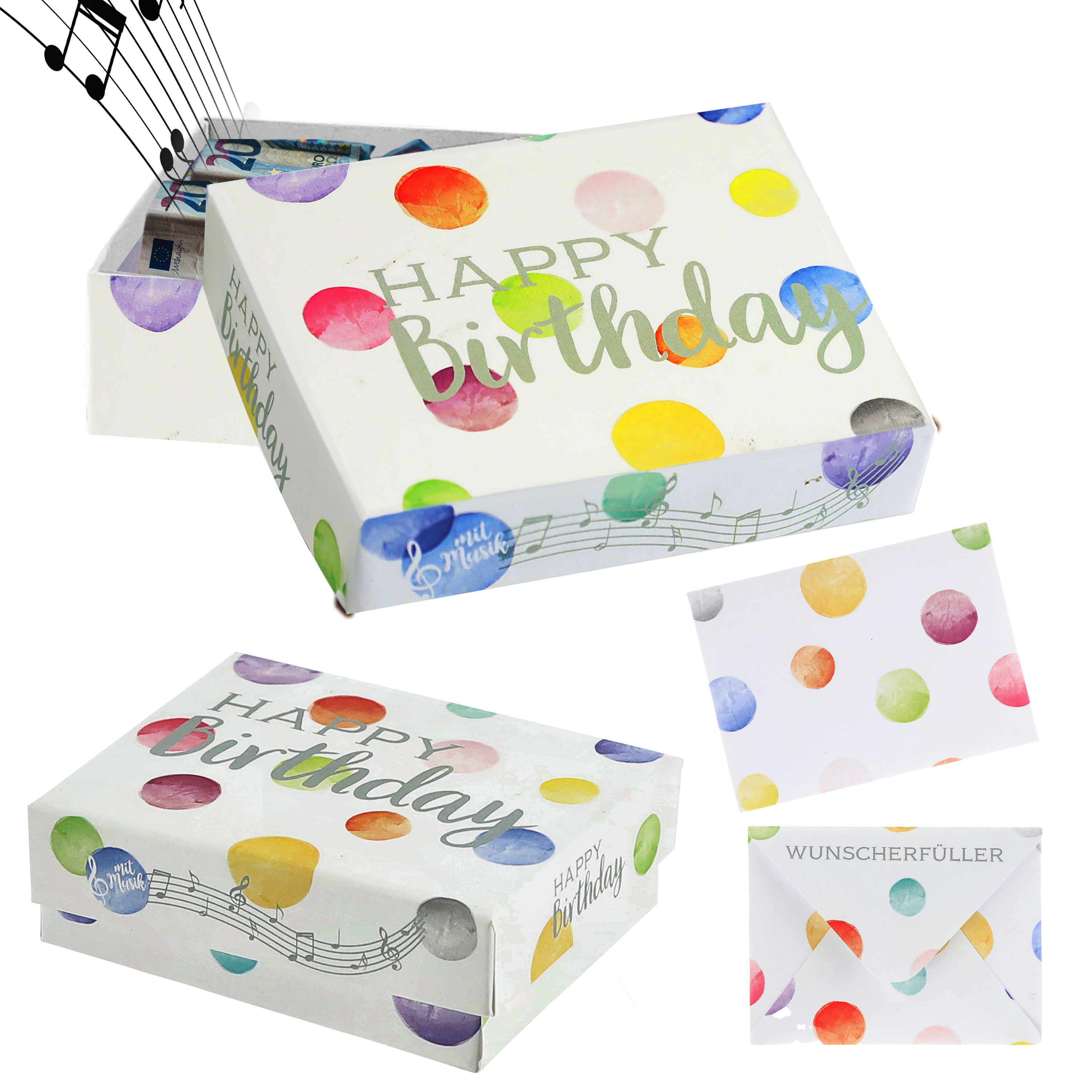 CEPEWA Geschenkbox Geschenkbox Musik 'Happy Birthday' 9,5x7x3,5cm weiß bunt Karton – Bild 5 von 5