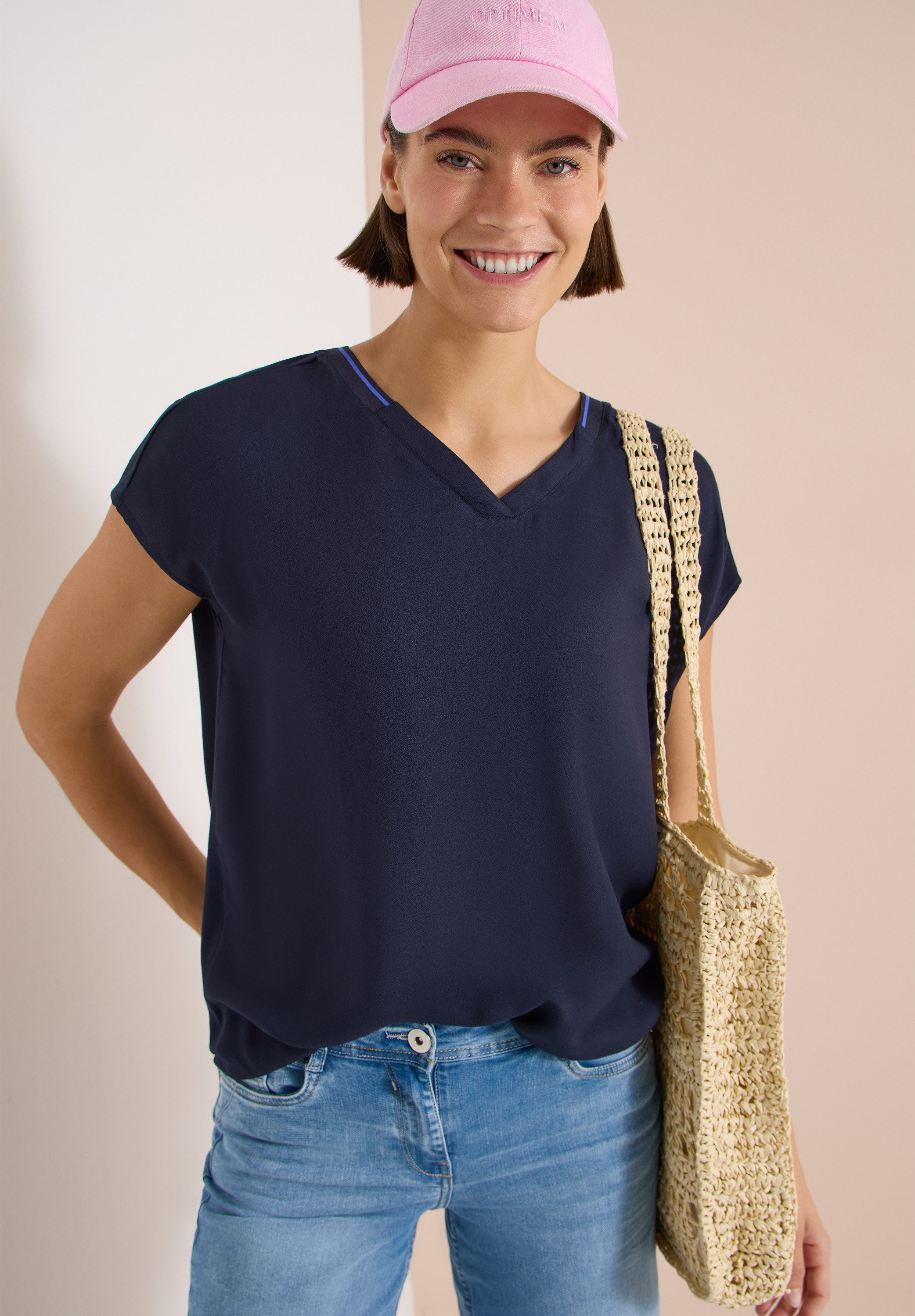 CECIL Kurzarmbluse Kurzarm Sommernshirt mit Strukturmix