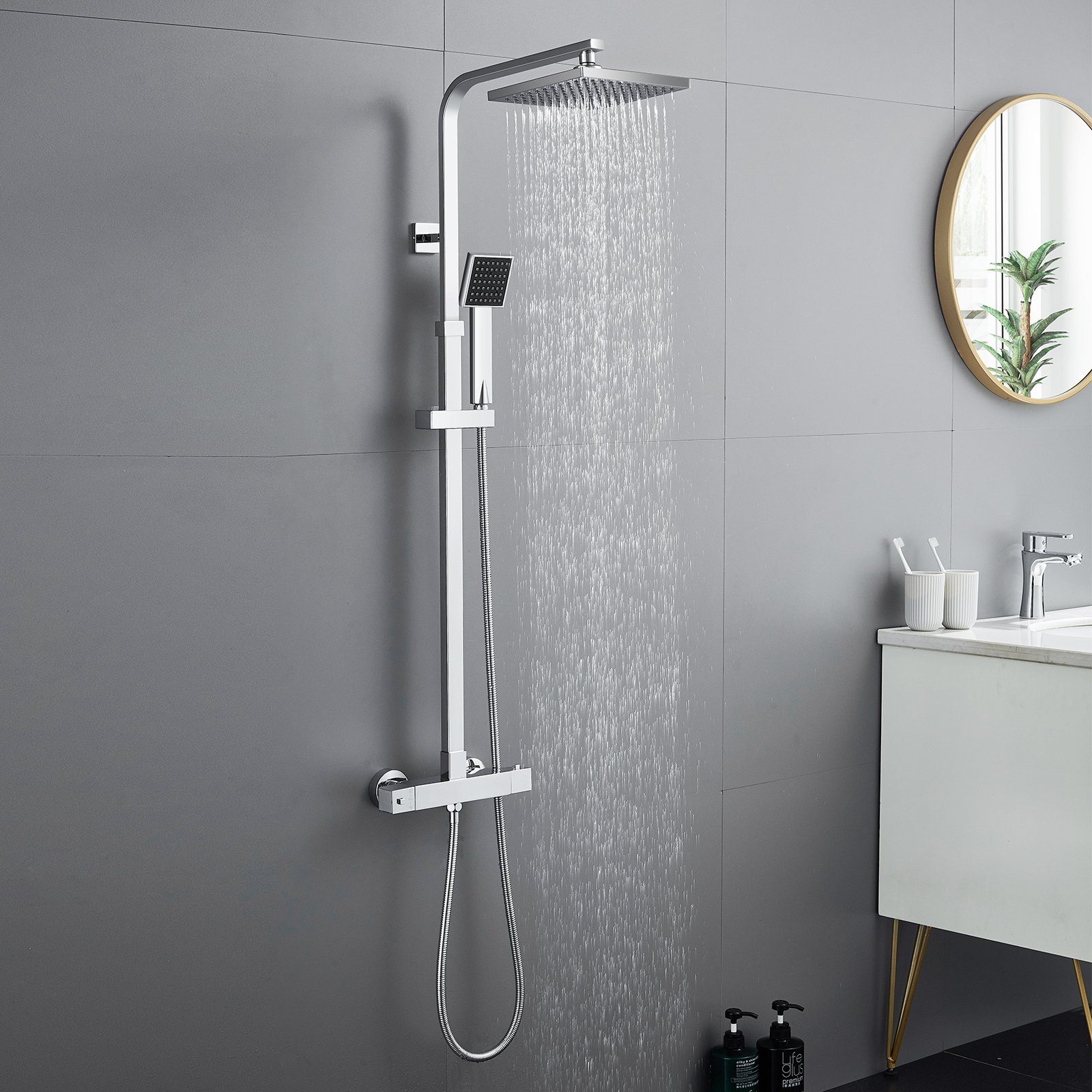 Auralum Duschsystem Duschsystem mit Thermostat, Duschset Duschgarnitur mit 2 Funktionen