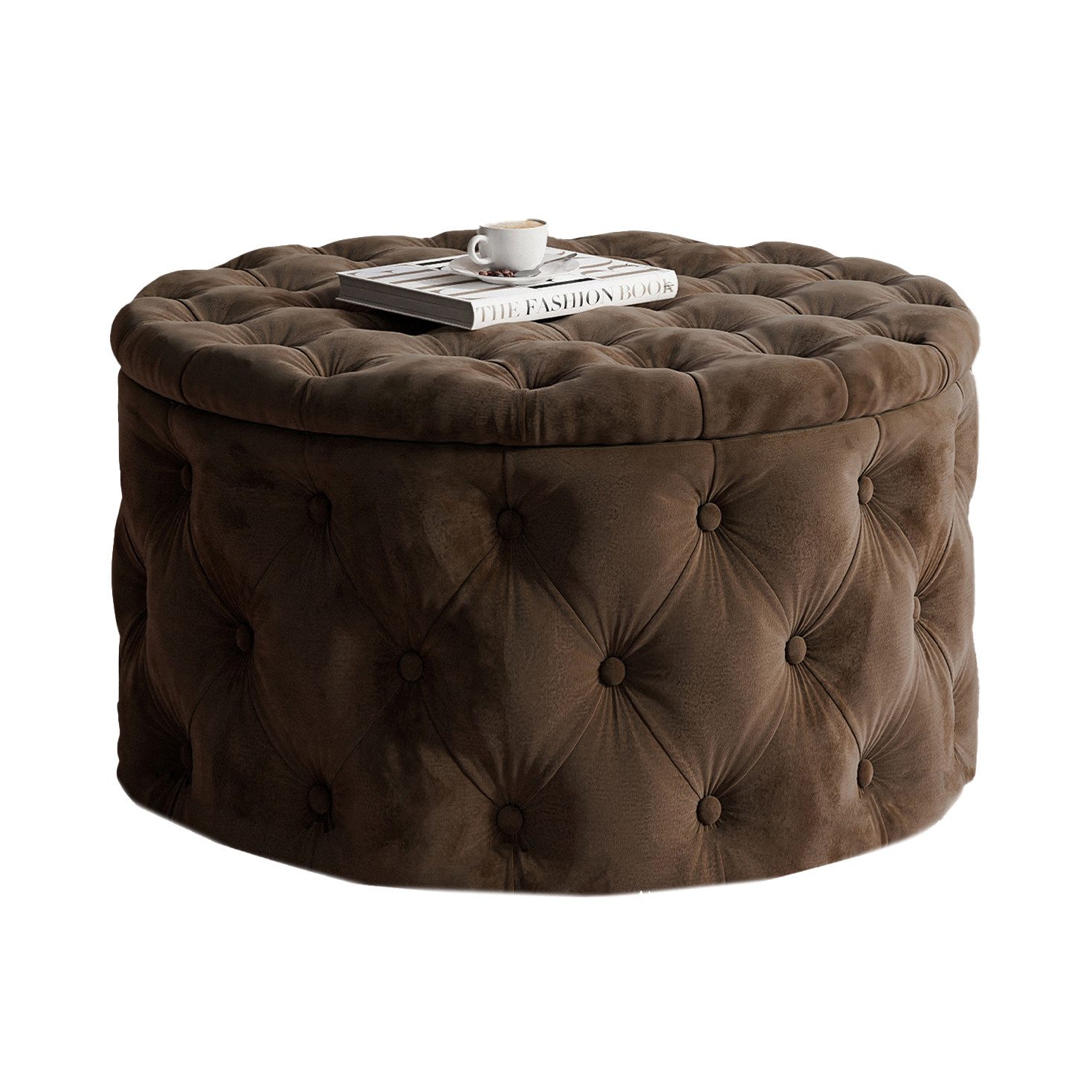 Lookway Hocker CHESTERFIELD runder gesteppter mit Staufach (1x Hocker), Durchmesser: ø70 cm