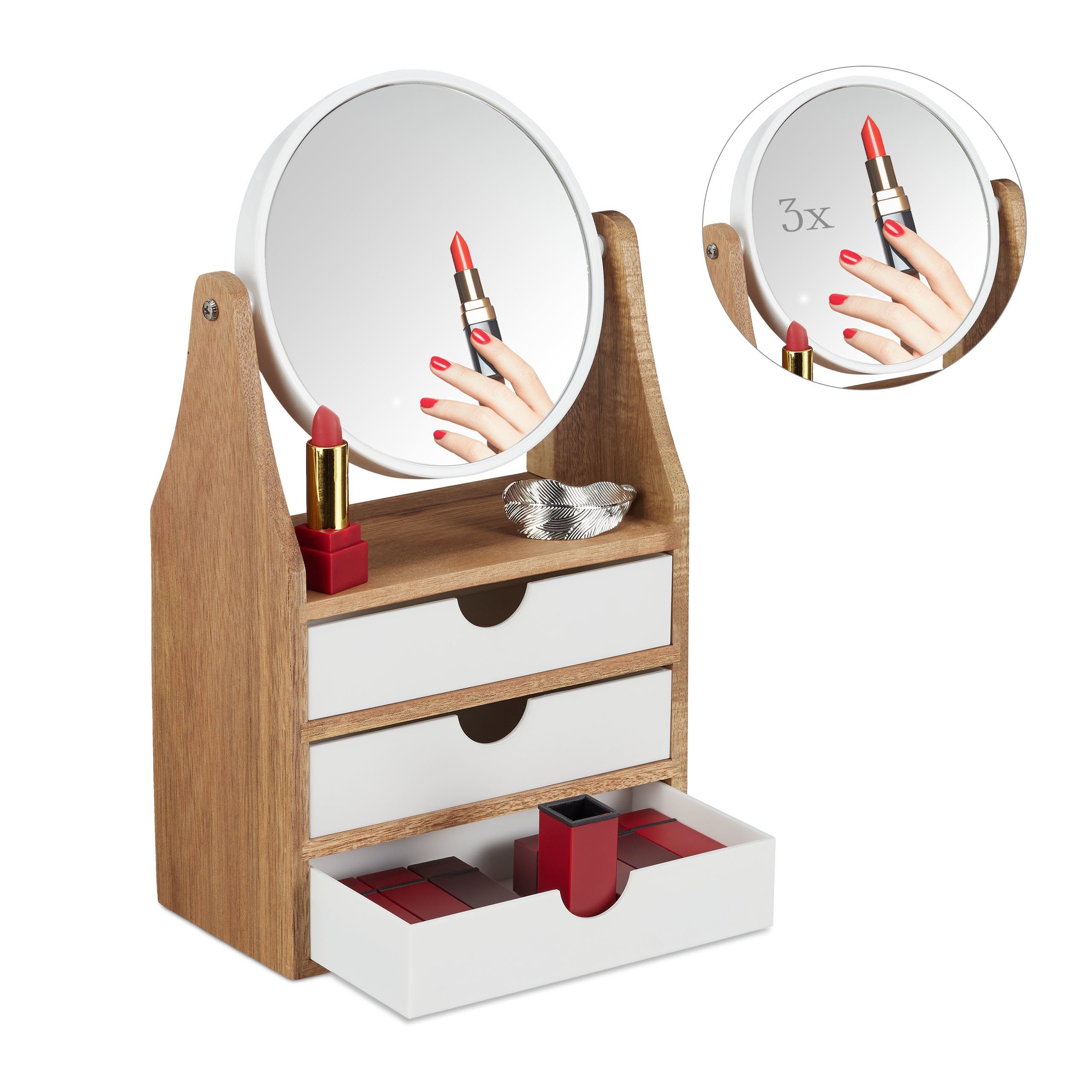 relaxdays Make-Up Organizer Schminkaufsatz mit Spiegel
