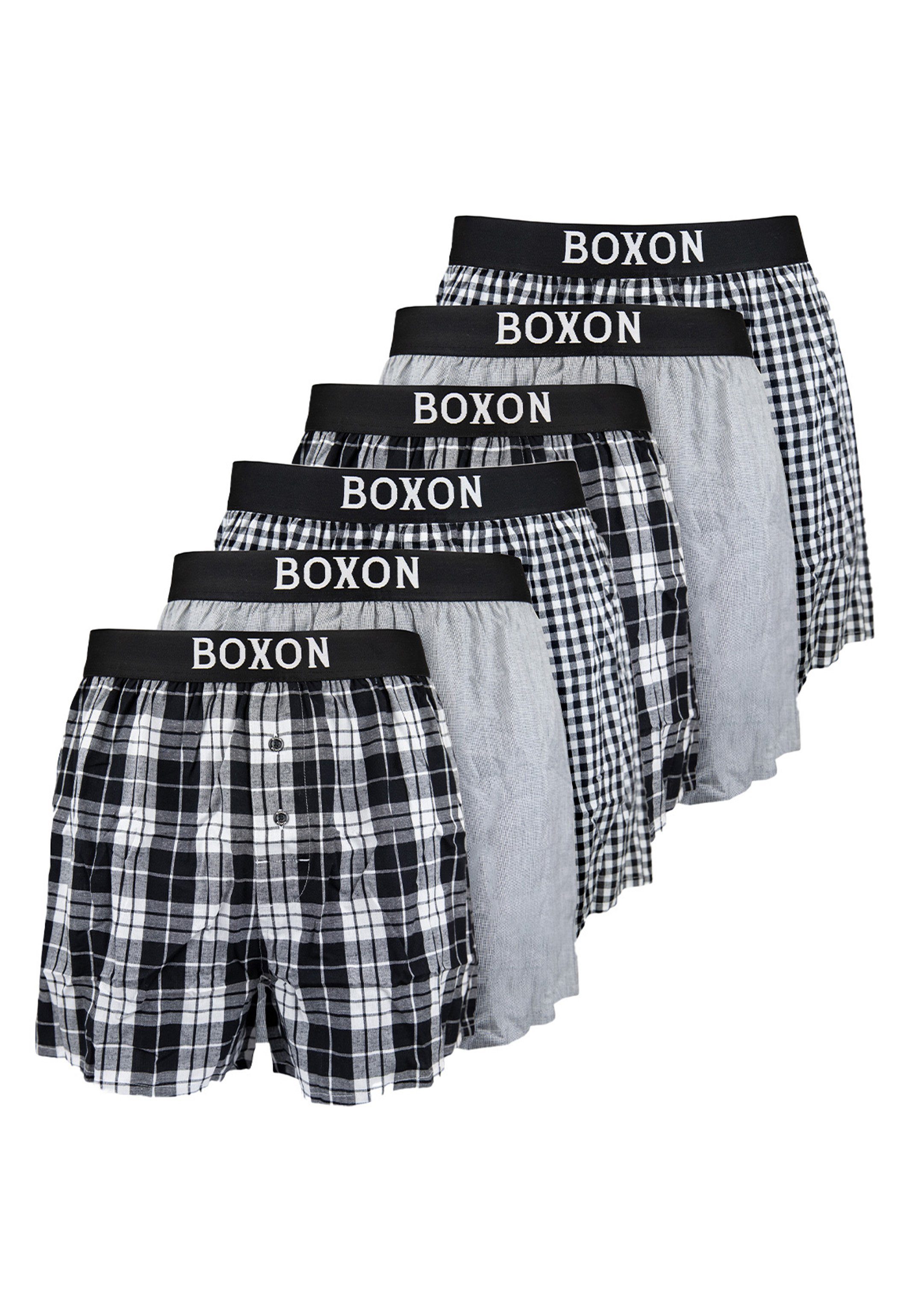 BOXON Boxershorts 6er Pack Web (Spar-Set, 6-St) Boxershorts - Baumwolle - Mit Eingriff - Softer Gummibund Schwarz