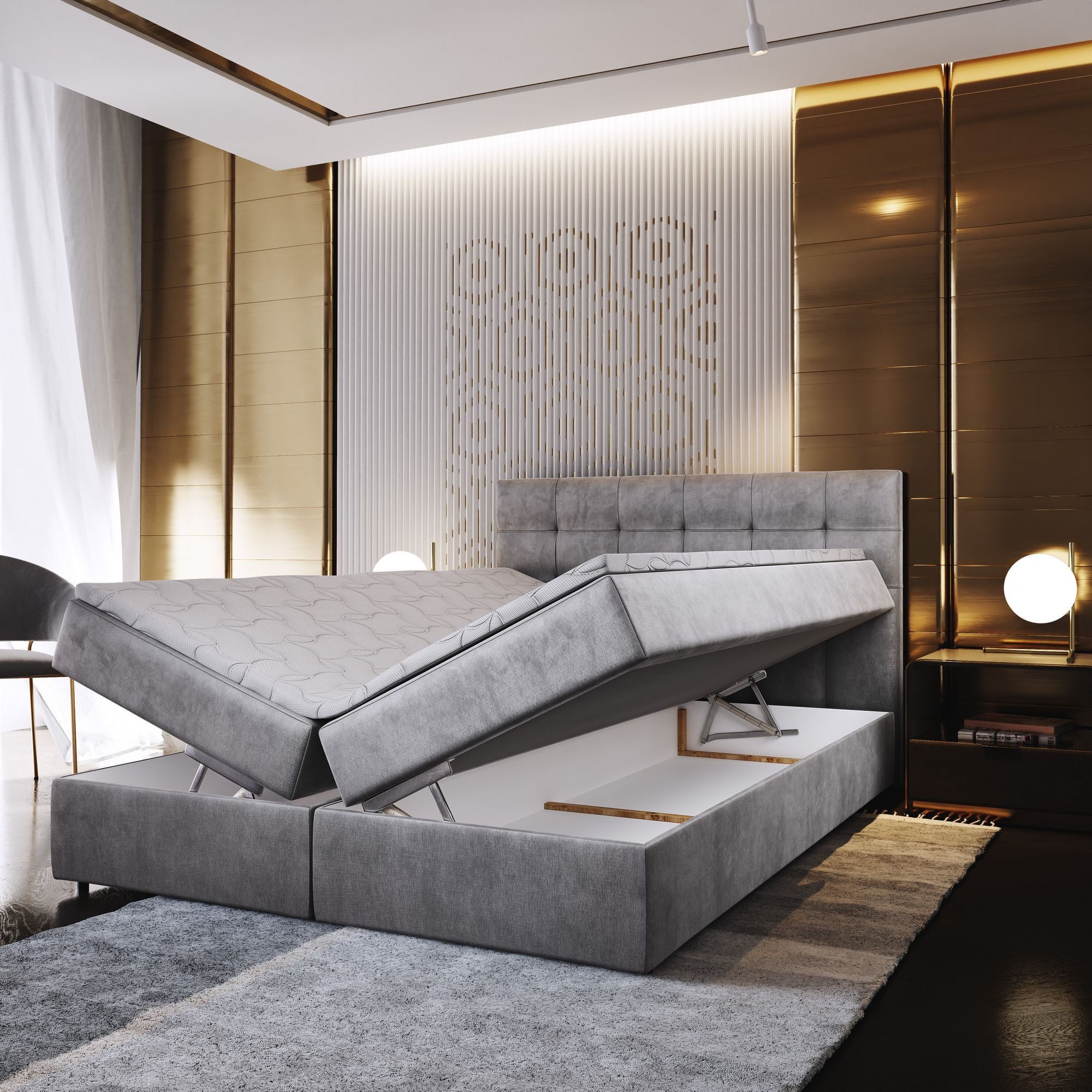 Masseno Boxbett GLOS 140x200 cm mit Bonell Matratze und Topper, Doppelbett, Polsterbett mit Kopfteil, Boxspringbett