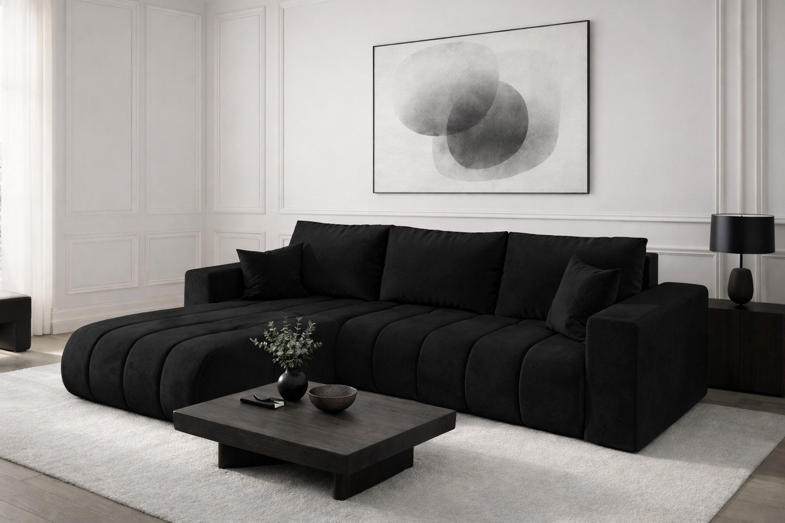 Kaiser Möbel Ecksofa Sofa L-form mit Schlaffunktion im Veloursstoff Monolith MILO PREMIUM, Ecksofa, Hydrophobe Beschichtung,Pflegeleicht,Abriebfest,Modernes Design