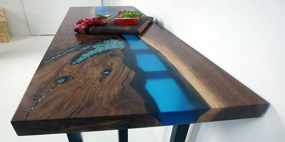 Xlmoebel Esstisch River Table aus massivem Holz mit Epoxidharzbeschichtung (Esstisch, 1-St., Esstisch), Hergestellt in Europa