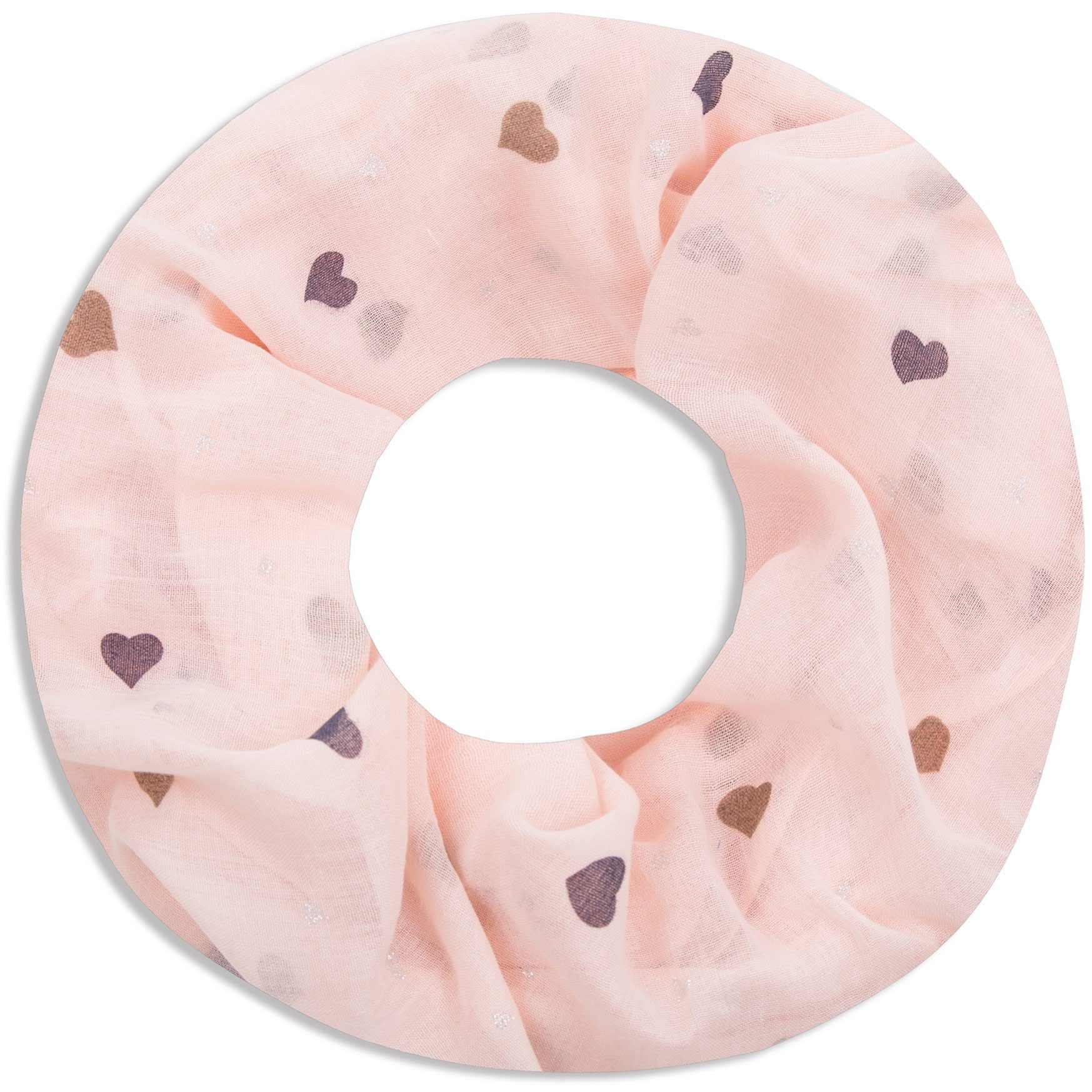 Faera Loop, Damen Schal Sweet Heart weich und luftig mit Herzen Loopschal Rundschal rose