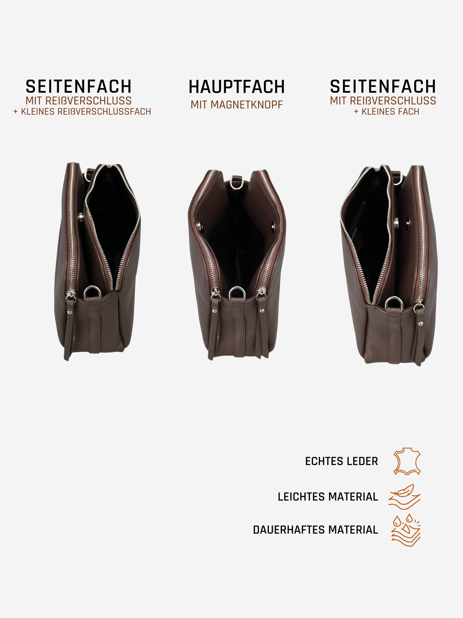 Adel Bags Schultertasche MARA Umhängetasche für Damen, Schultertasche aus Echtleder, hergestellt in Italien, mit 2 Riemen