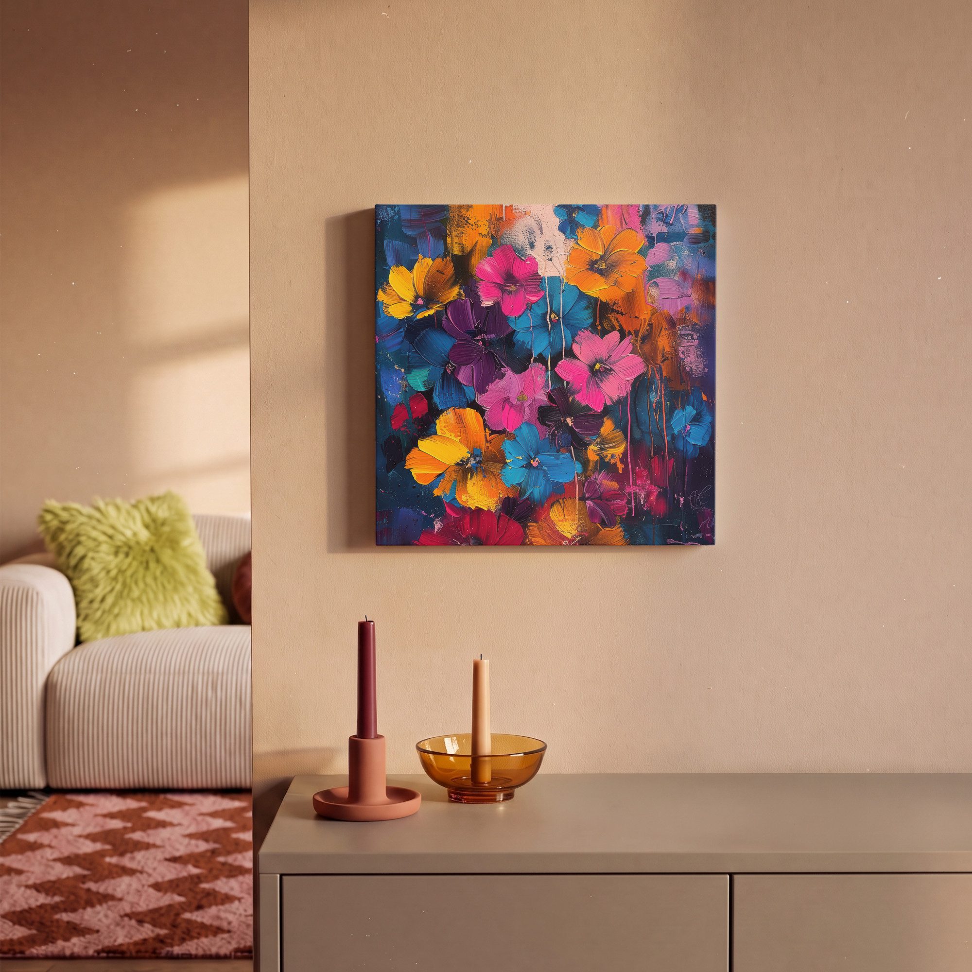 OneMillionCanvasses® Leinwandbild Blumen - Bunt - Abstrakt - Modern, Fotodruck (1 St), Leinwand Canvas Wandbild, Wanddekoration 20x30 cm – Bild 2 von 5