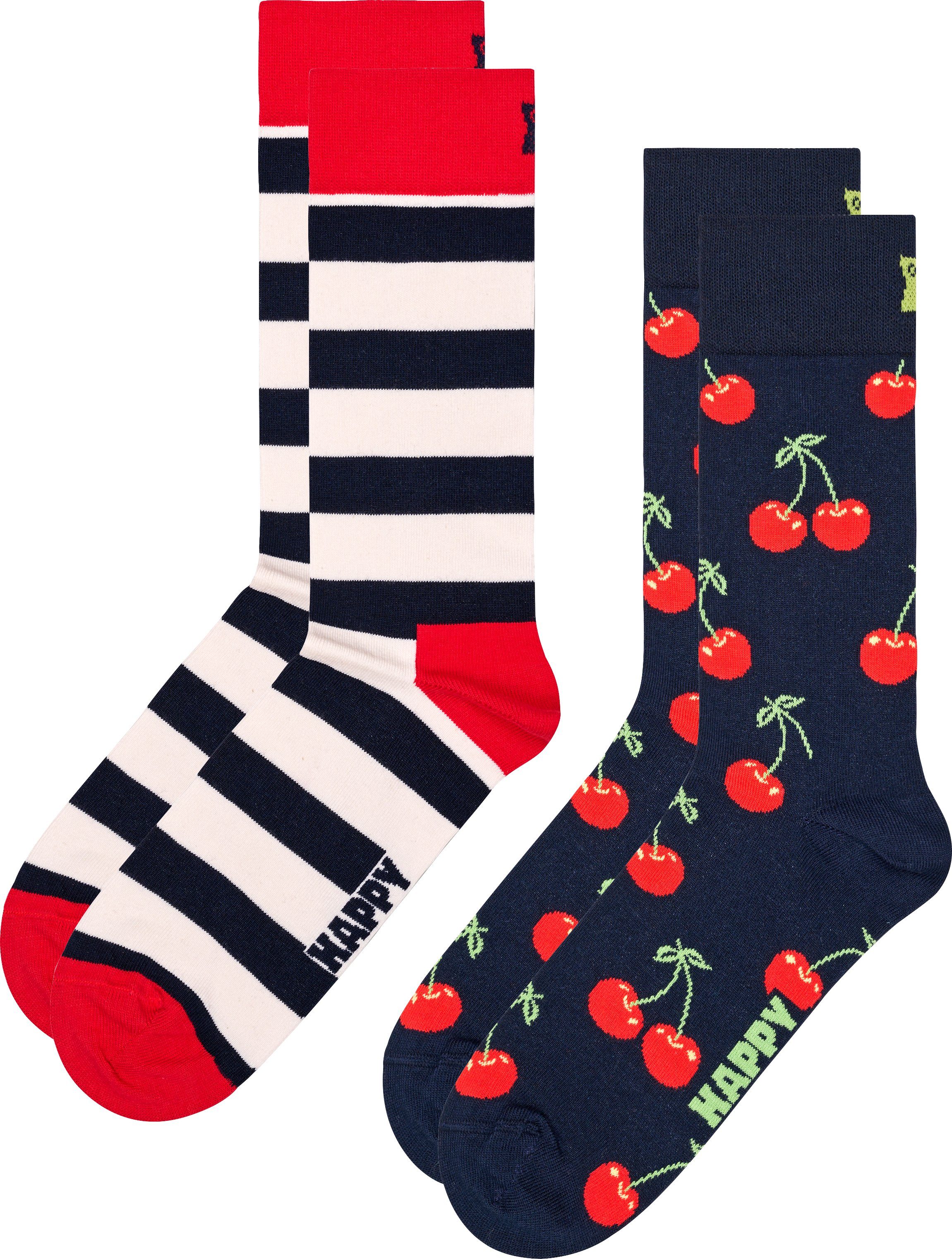 (2-Paar) Socks Socks & Socken Cherry Stripe Happy