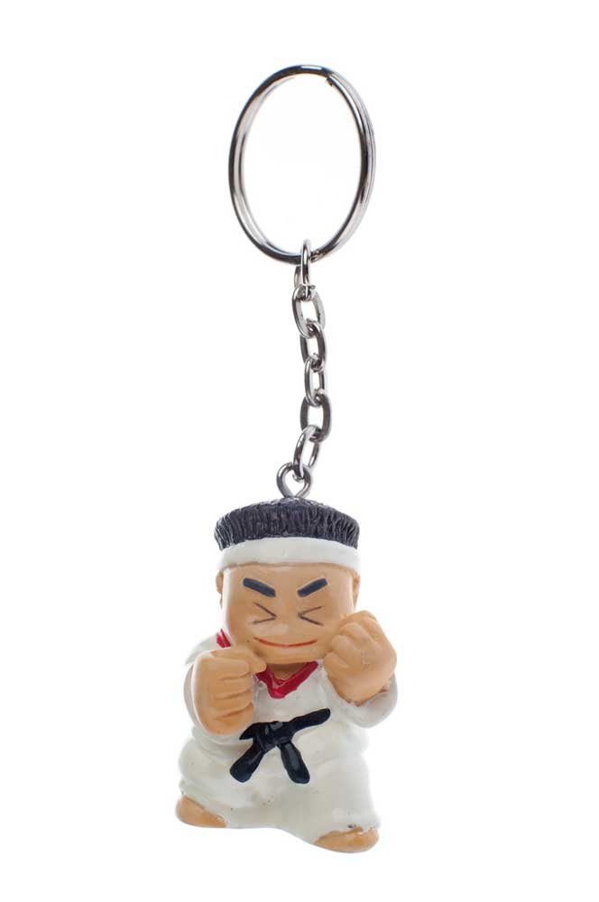 BAY-Sports Schlüsselanhänger Karatefigur FELIX Kampfsport Karate Taekwondo Judo Budo Geschenk Idee (Figur 4,2 cm - Gesamt 9,5 cm, Stück), Reizender Geselle aus Kunstharz detailliert bemalt