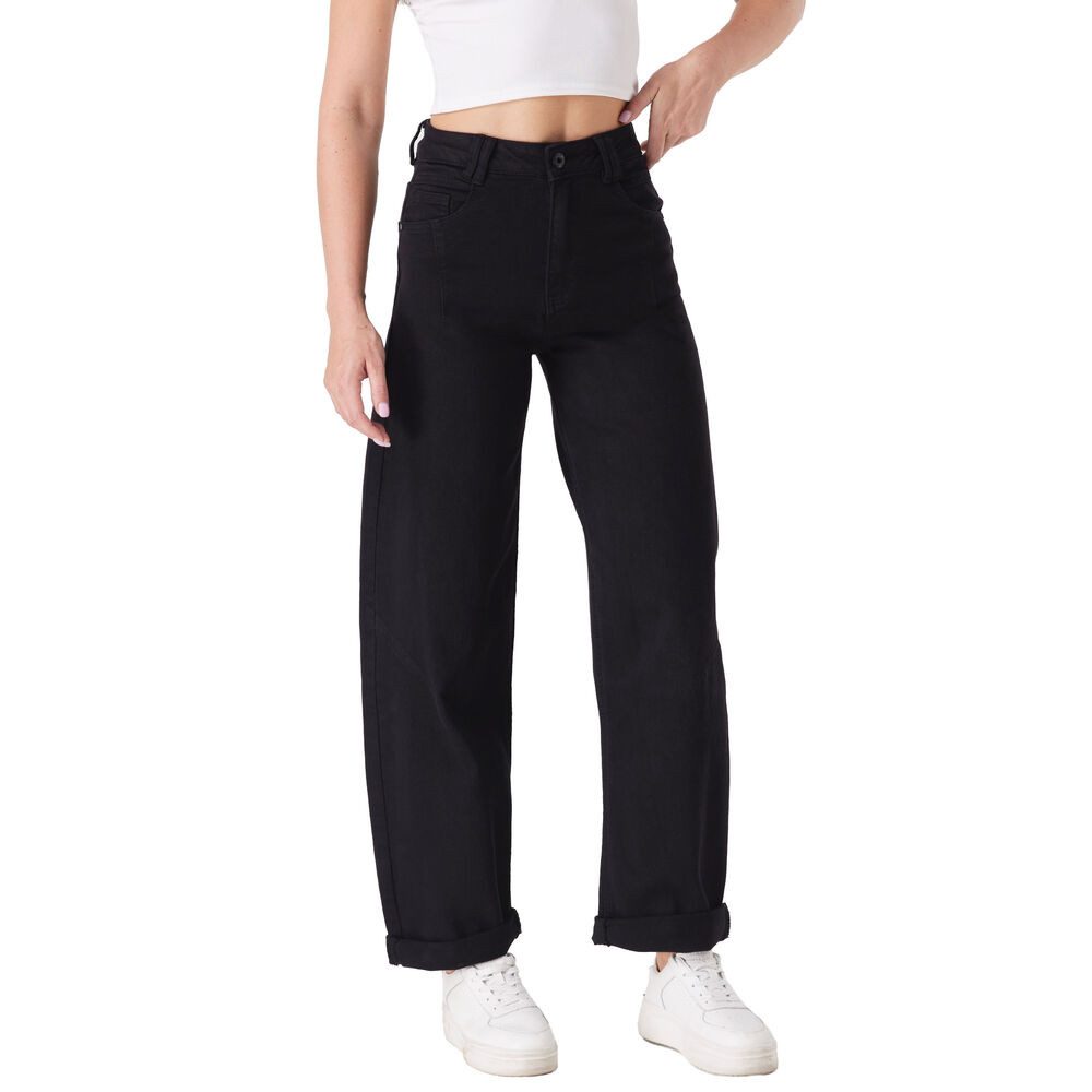 Straight-Jeans Trendige schwarze Freizeitjeans für Damen mit Komfort